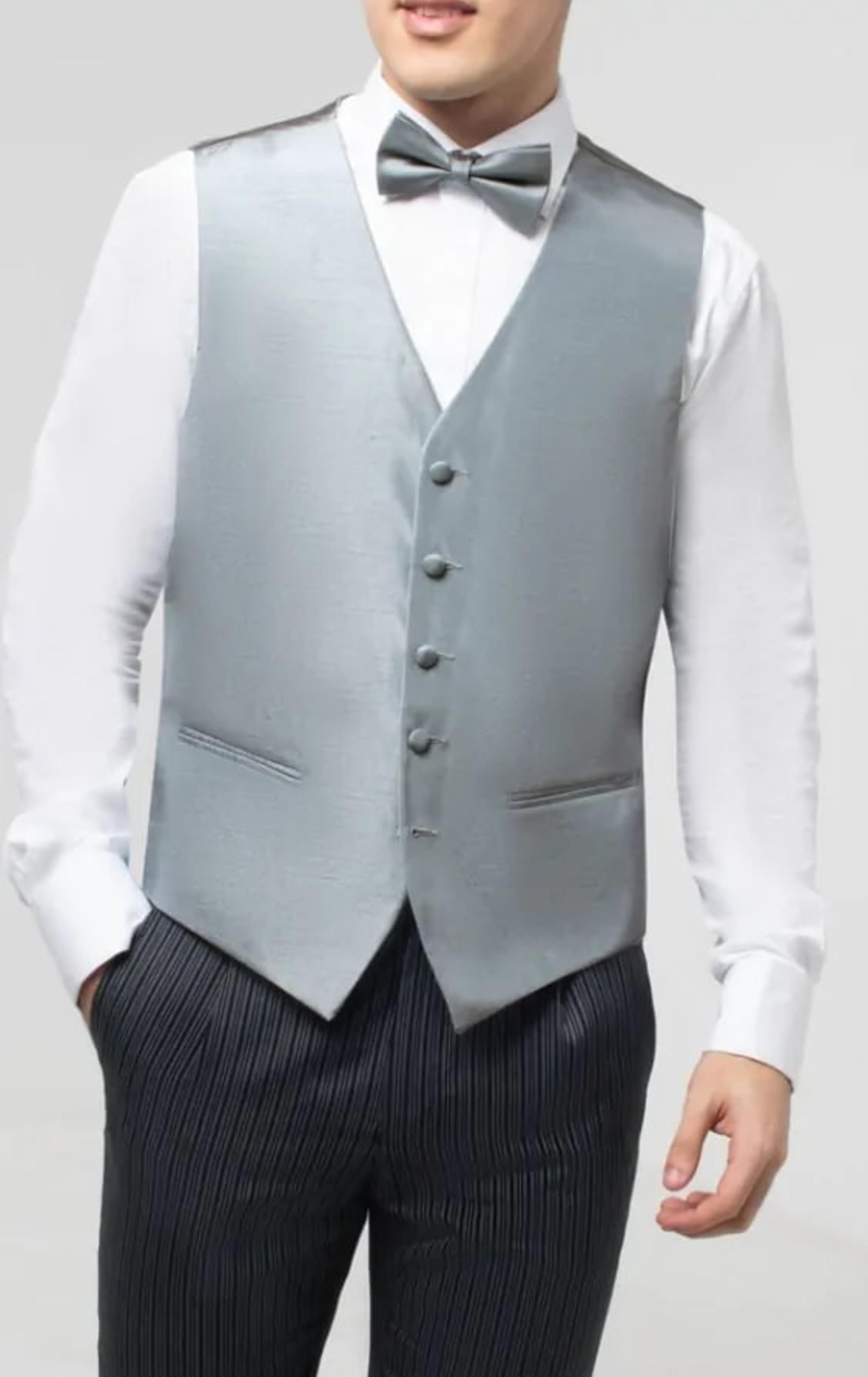 Dobell Silver Dupion Waistcoat thumbnail 8