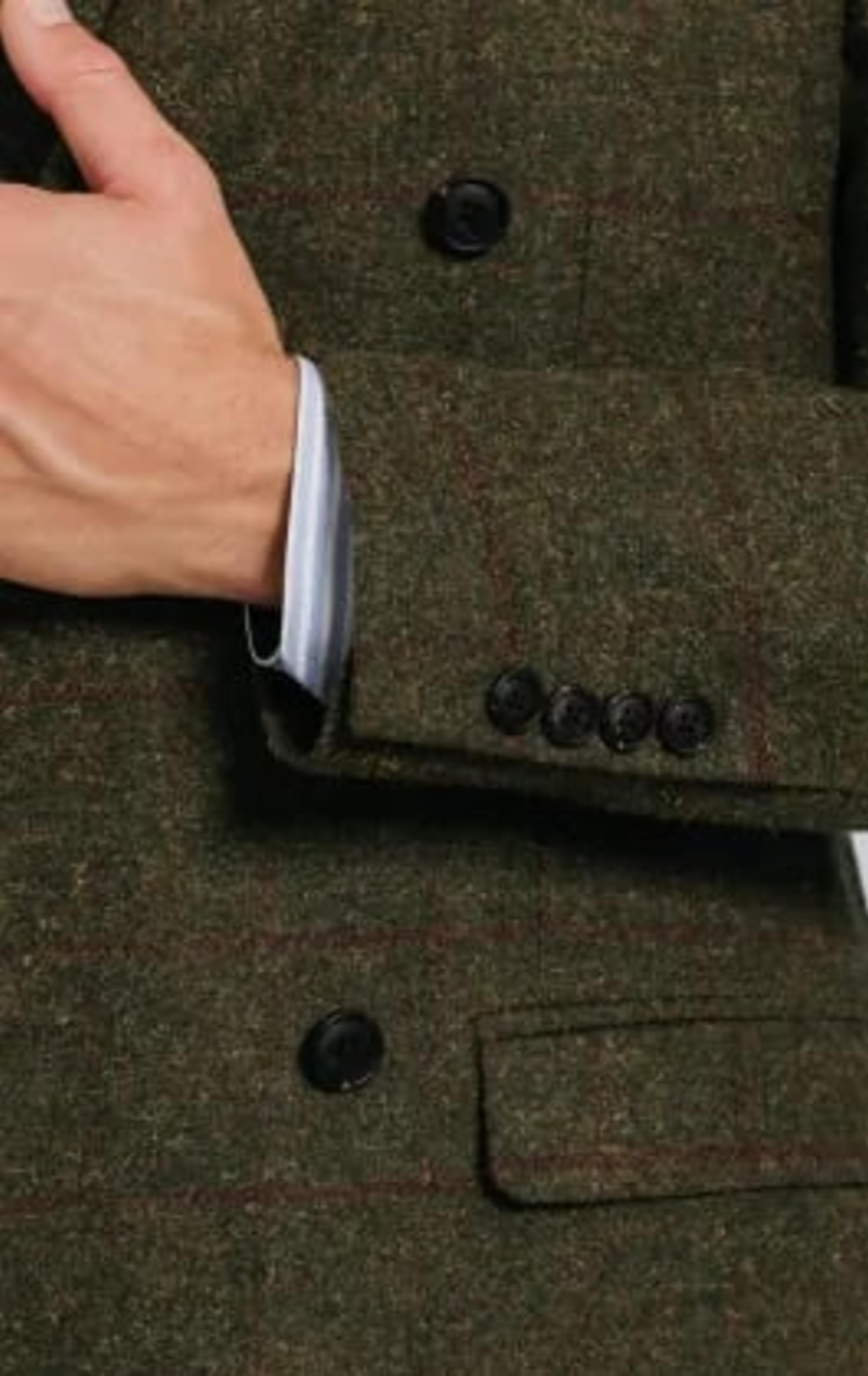 Double Breasted Green Windowpane Check Tweed Suit thumbnail 5