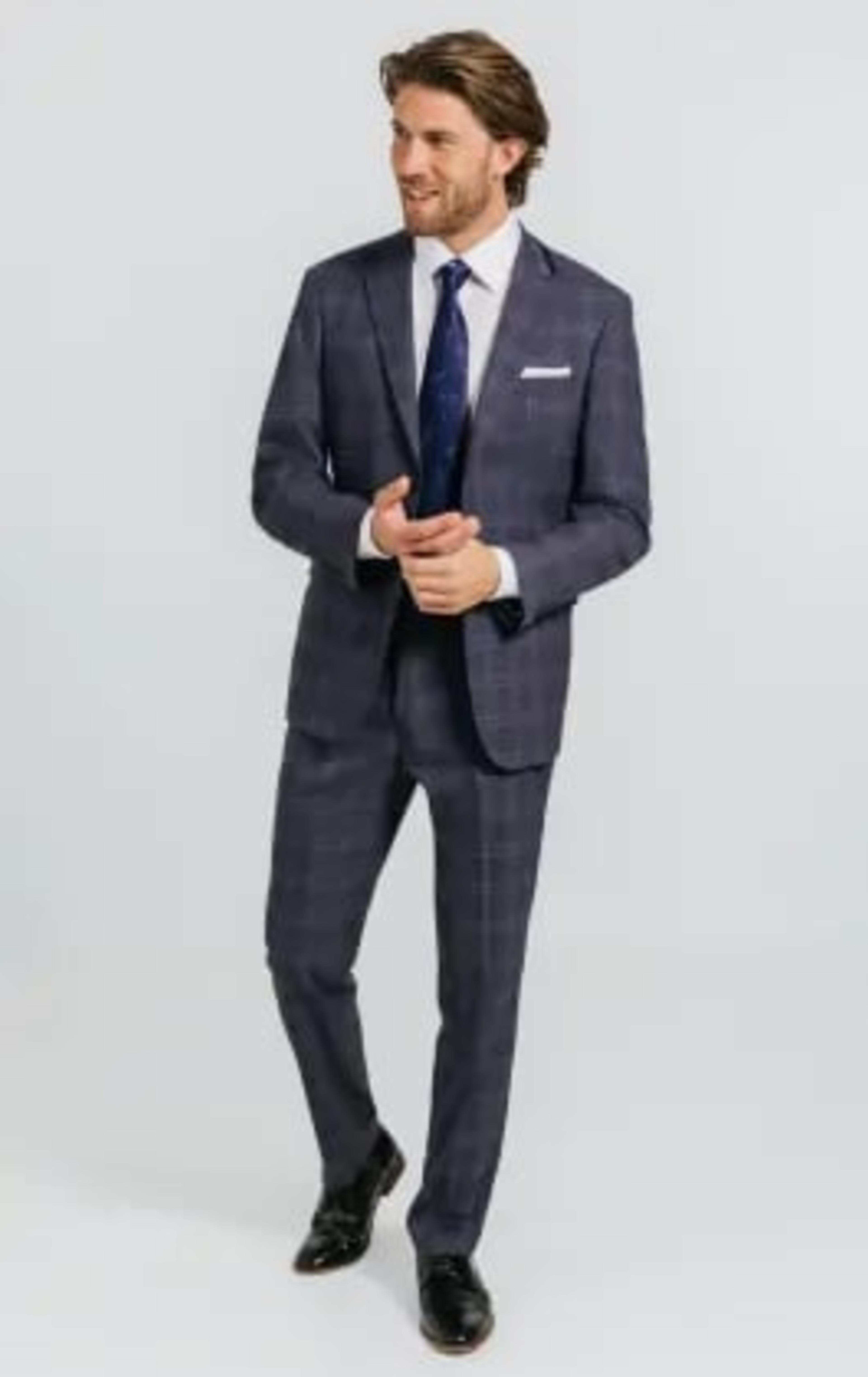 Grey and Blue Check with Navy Trim Suit thumbnail 3