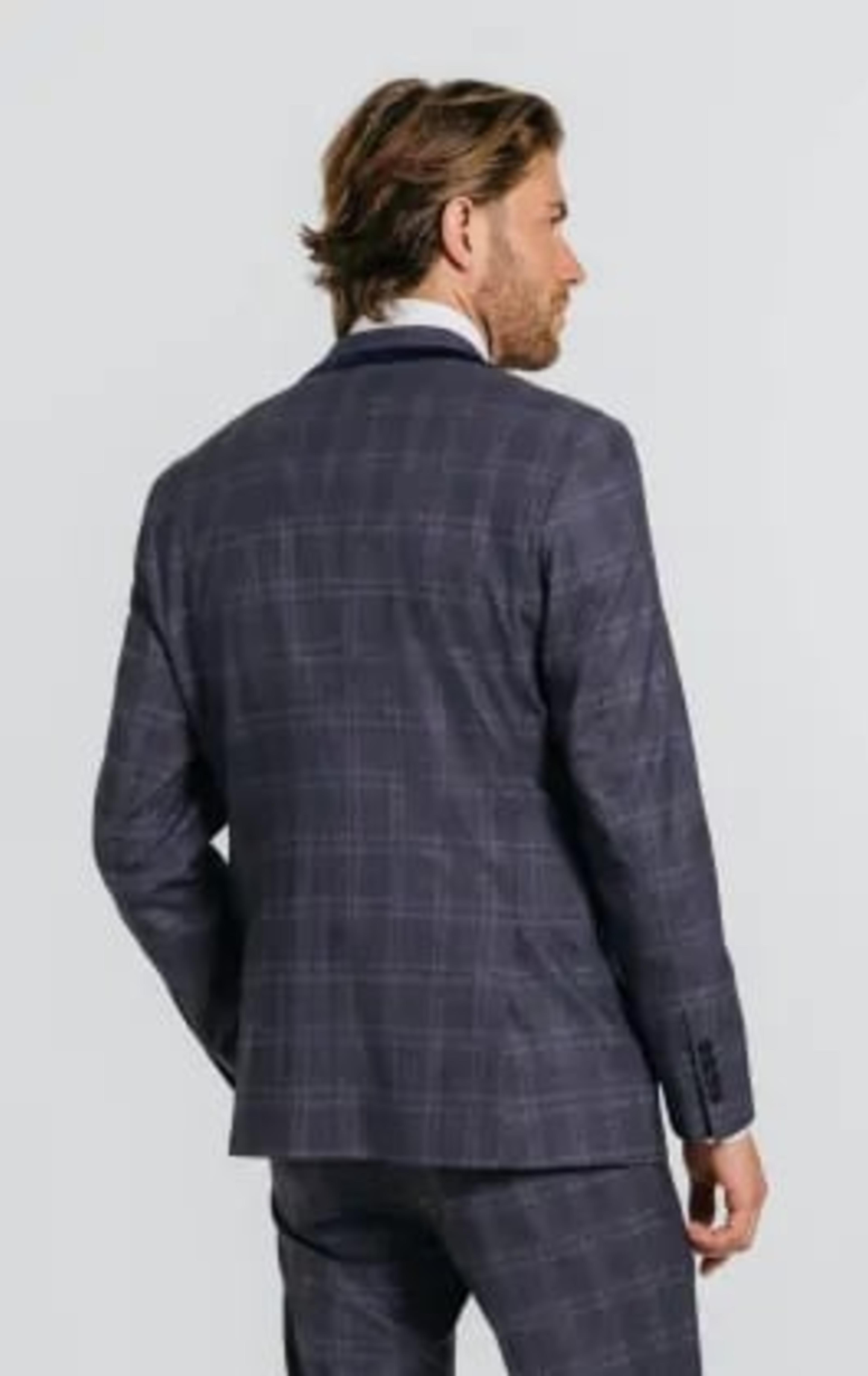 Grey and Blue Check with Navy Trim Suit thumbnail 4
