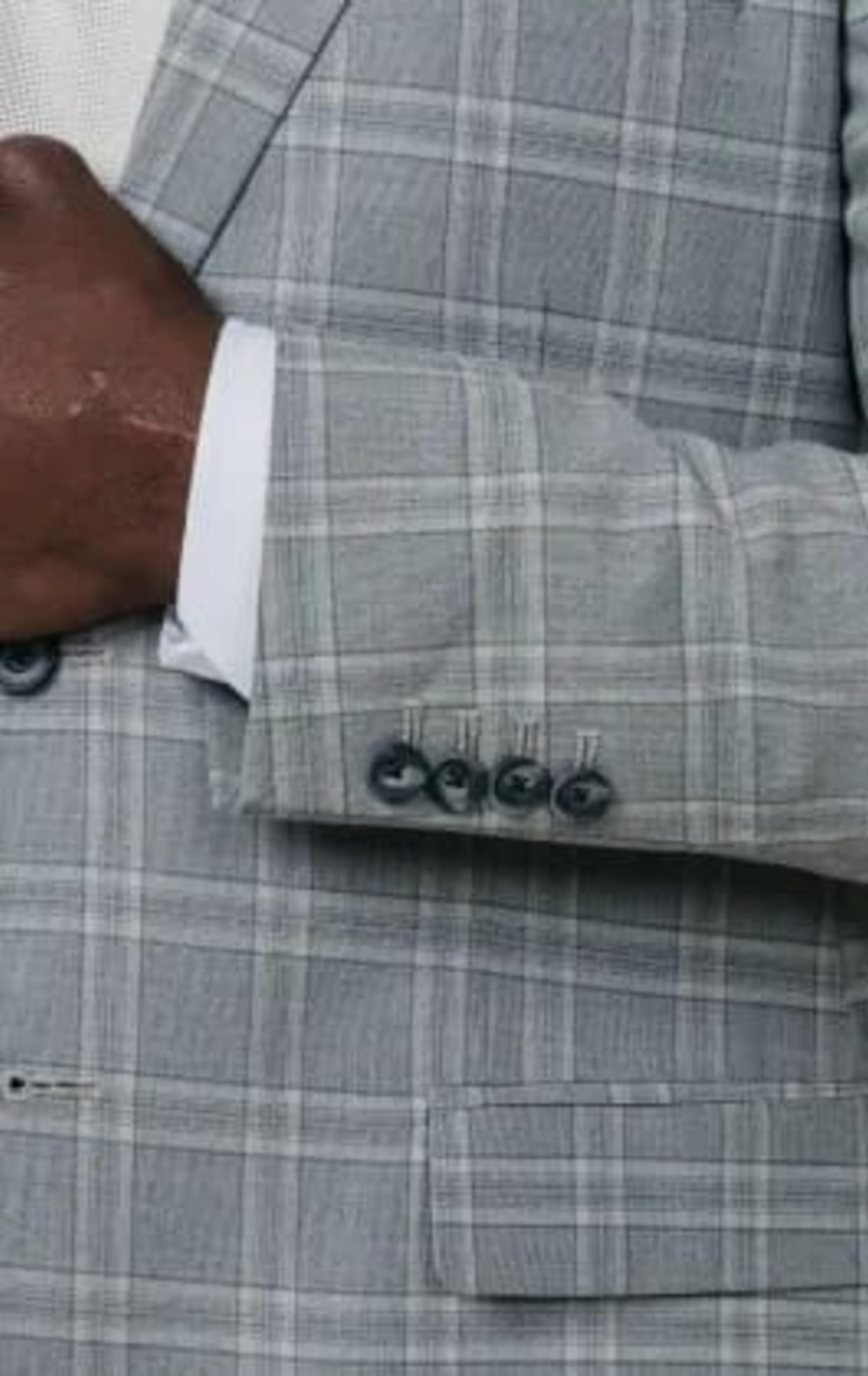 Grey with Tan Check 3 Piece Suit with Peak Lapel thumbnail 4