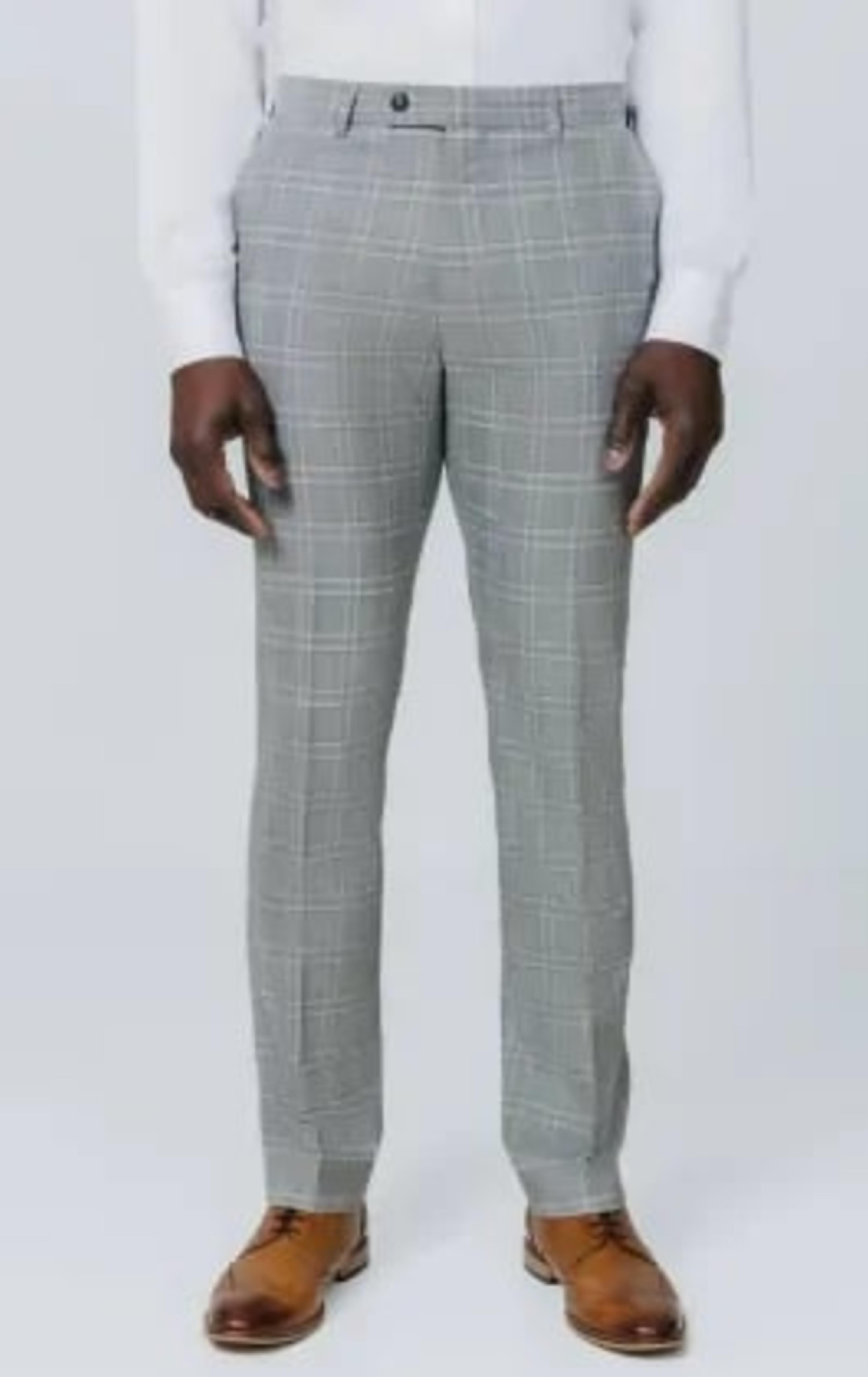 Grey with Tan Check 3 Piece Suit with Peak Lapel thumbnail 8