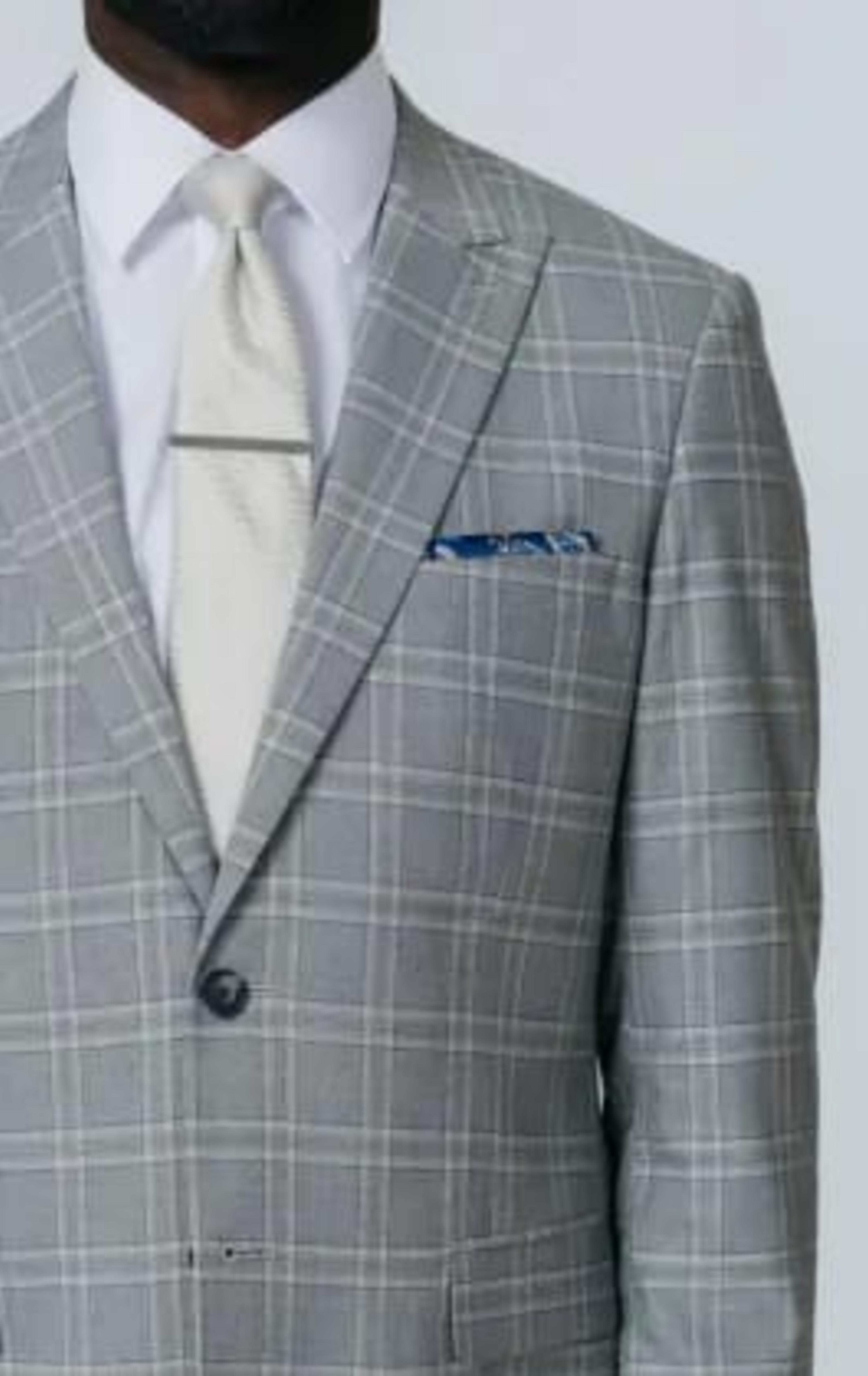 Grey with Tan Check Suit Jacket with Peak Lapel thumbnail 5