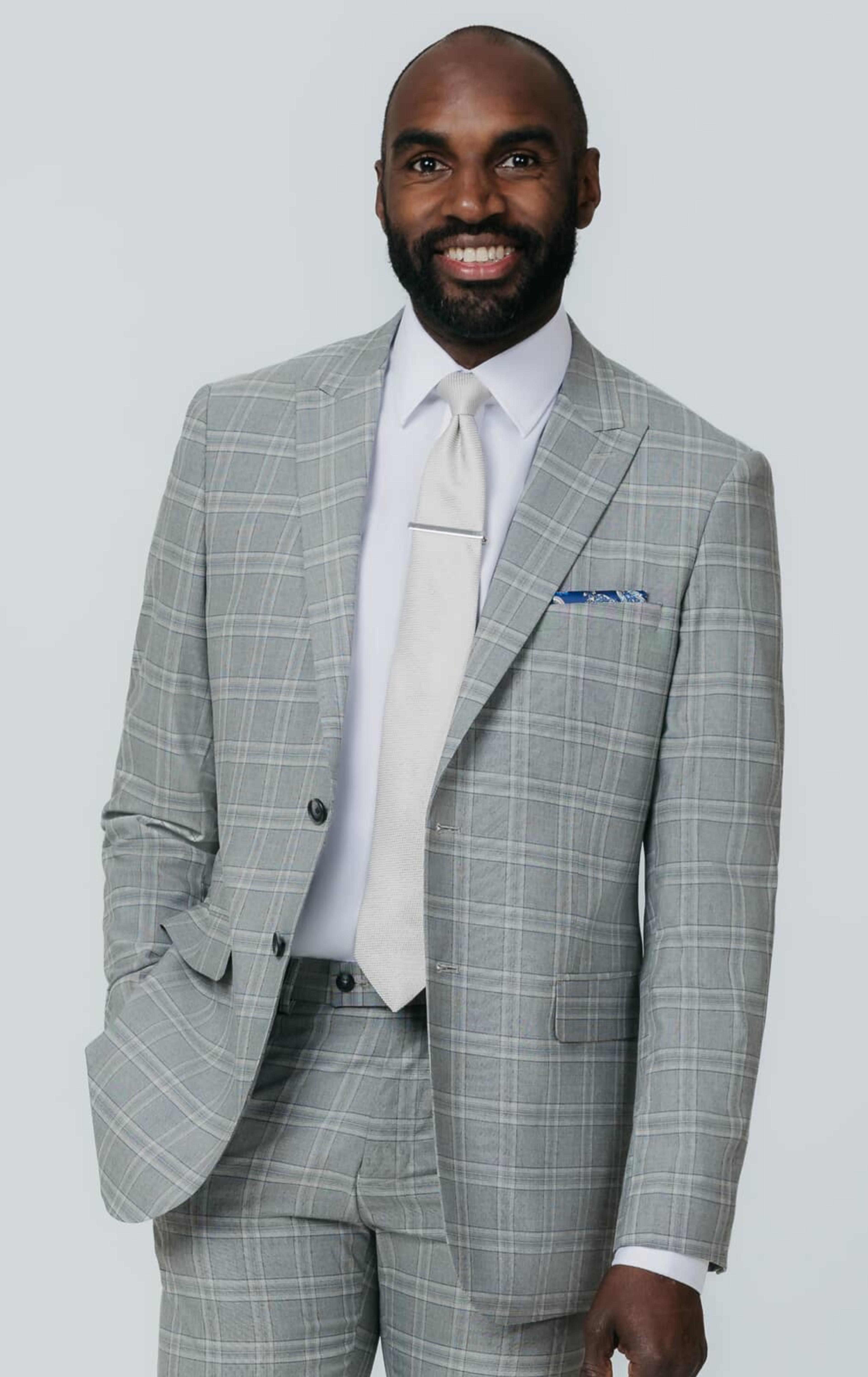 Grey with Tan Check Suit Jacket with Peak Lapel primary image