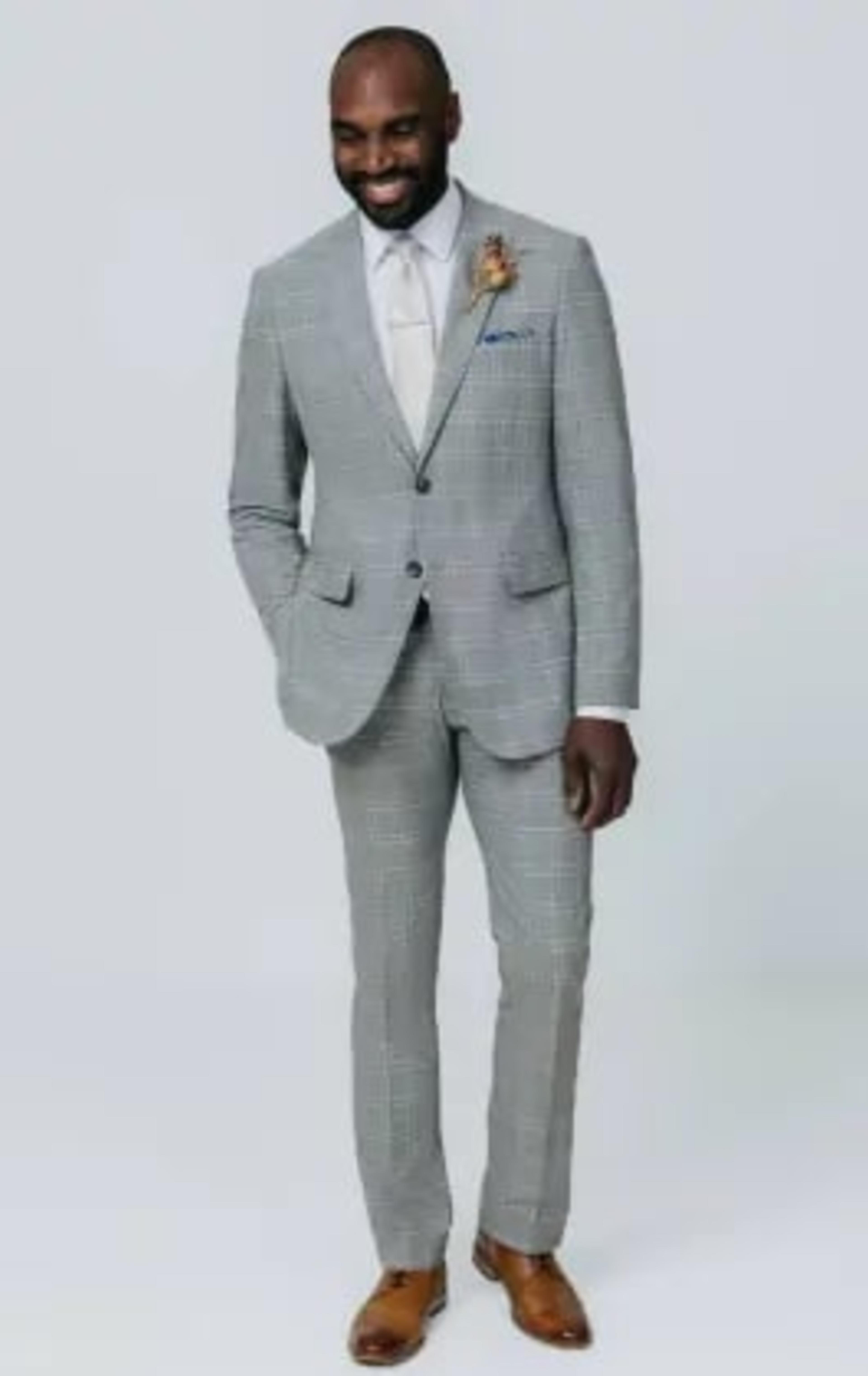 Grey with Tan Check Suit with Peak Lapel thumbnail 3