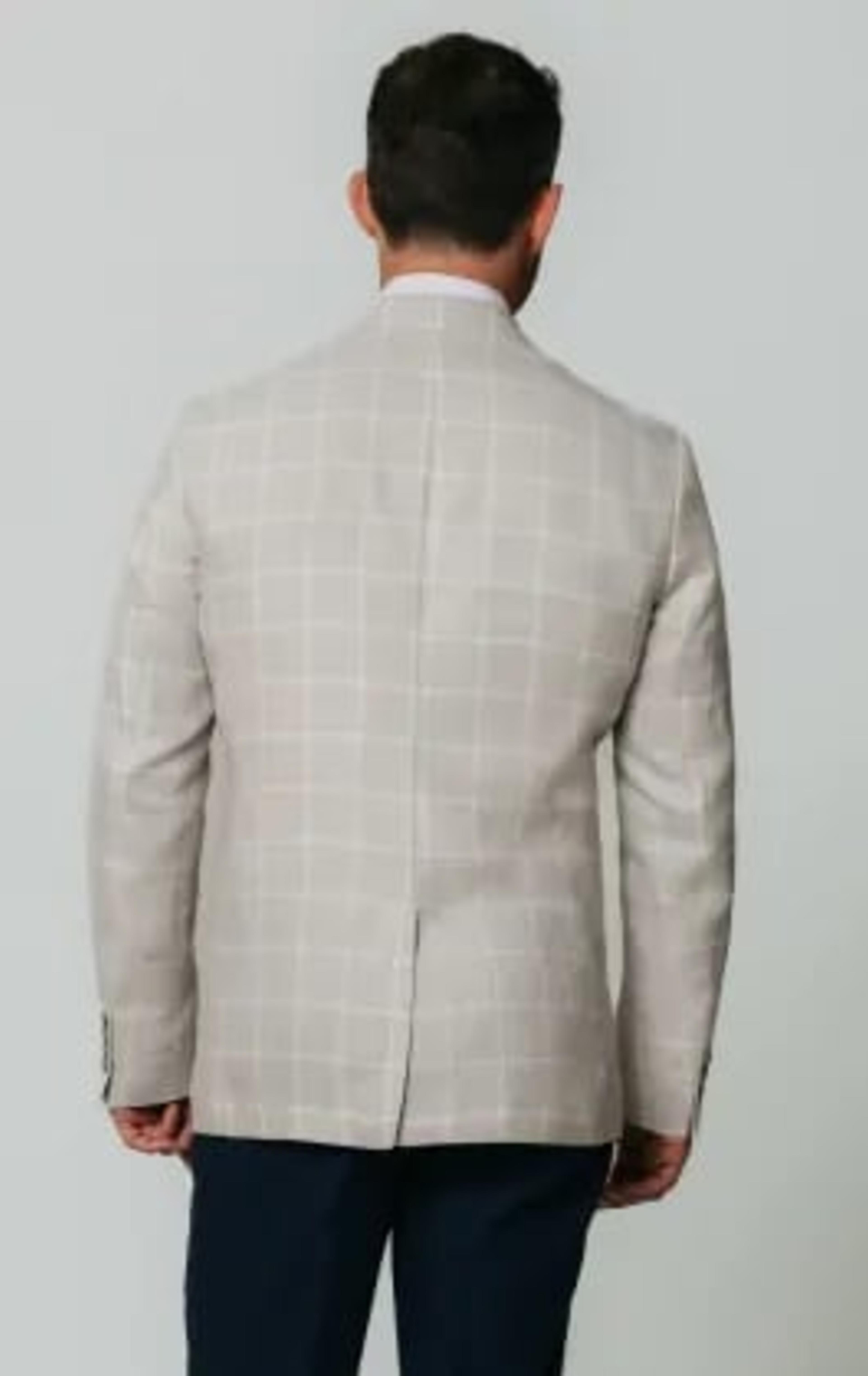 Light Grey Windowpane Check Linen Jacket thumbnail 7