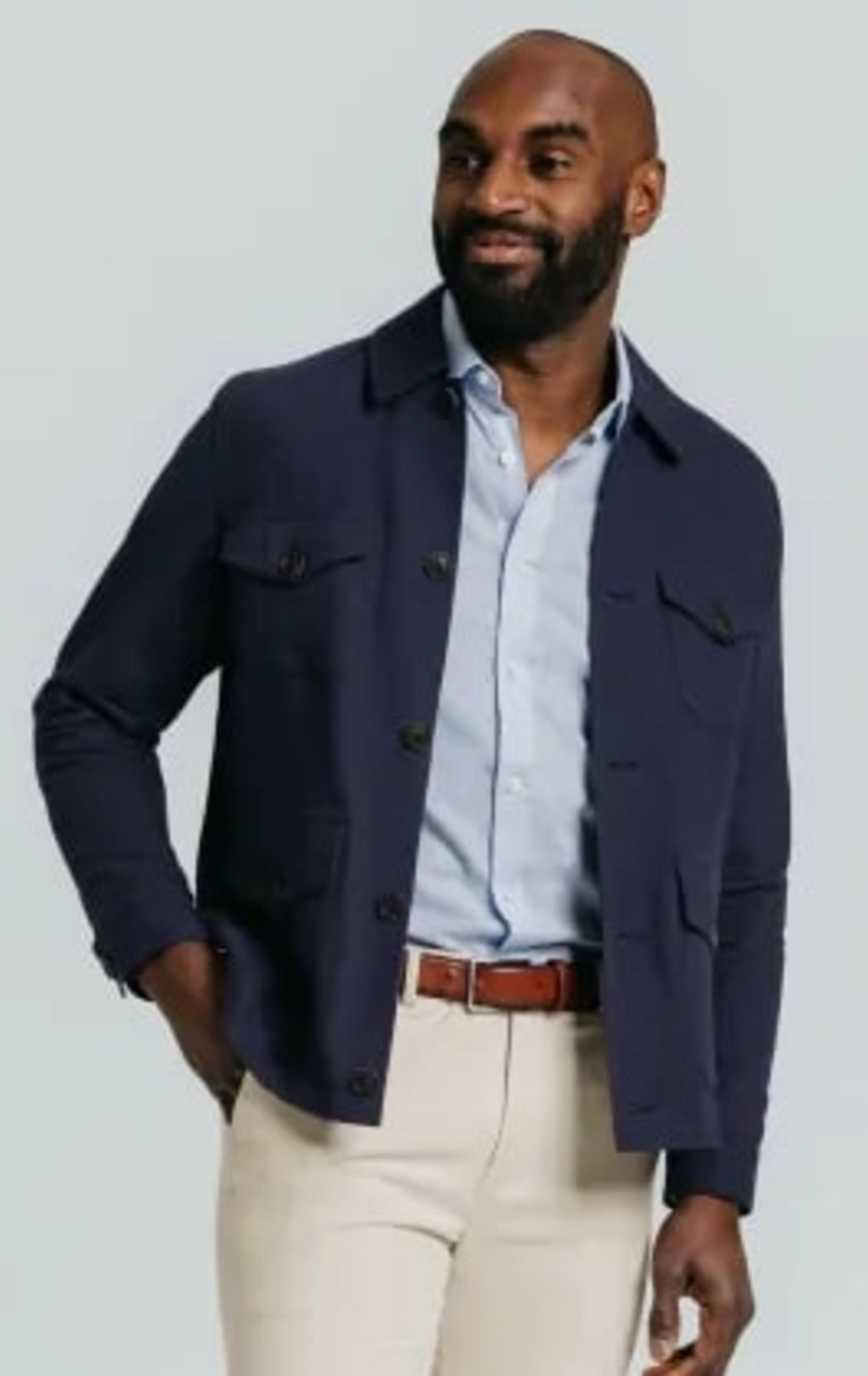 Navy Linen Twill Safari Jacket thumbnail 2
