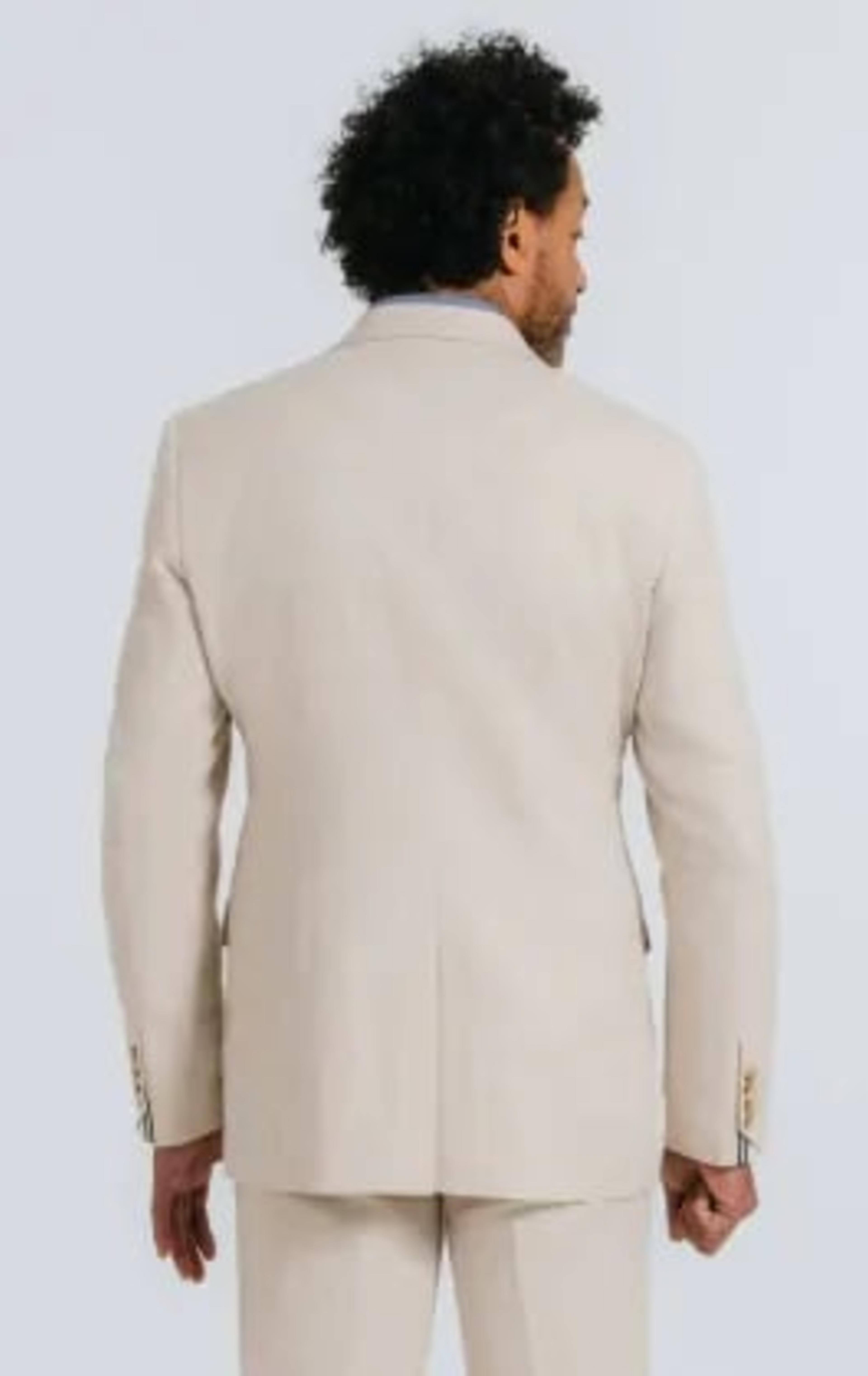 Oatmeal Linen Herringbone Double Breasted Suit Jacket with Peak Lapel thumbnail 3