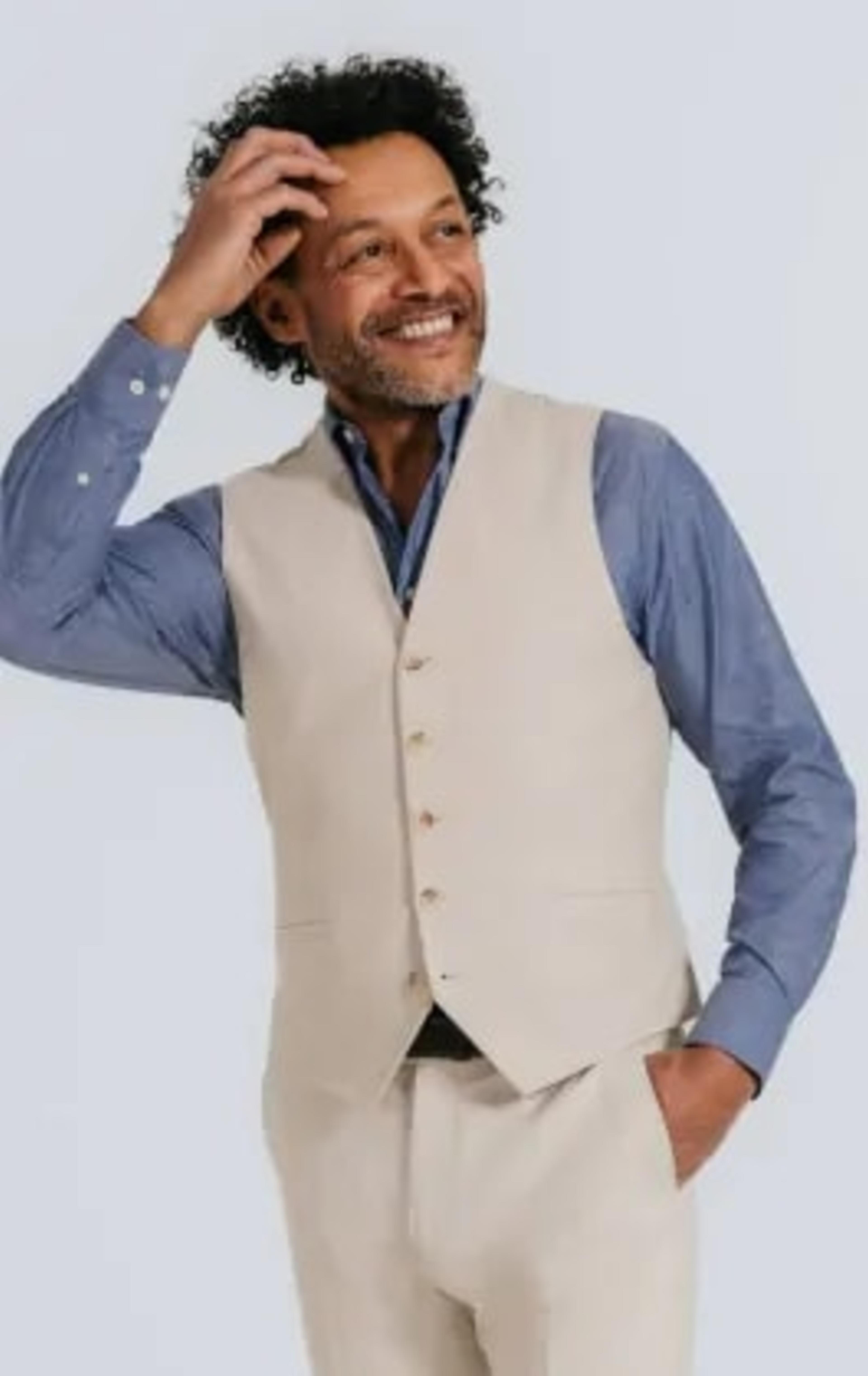 Oatmeal Linen Herringbone Double Breasted Suit with Peak Lapel thumbnail 8