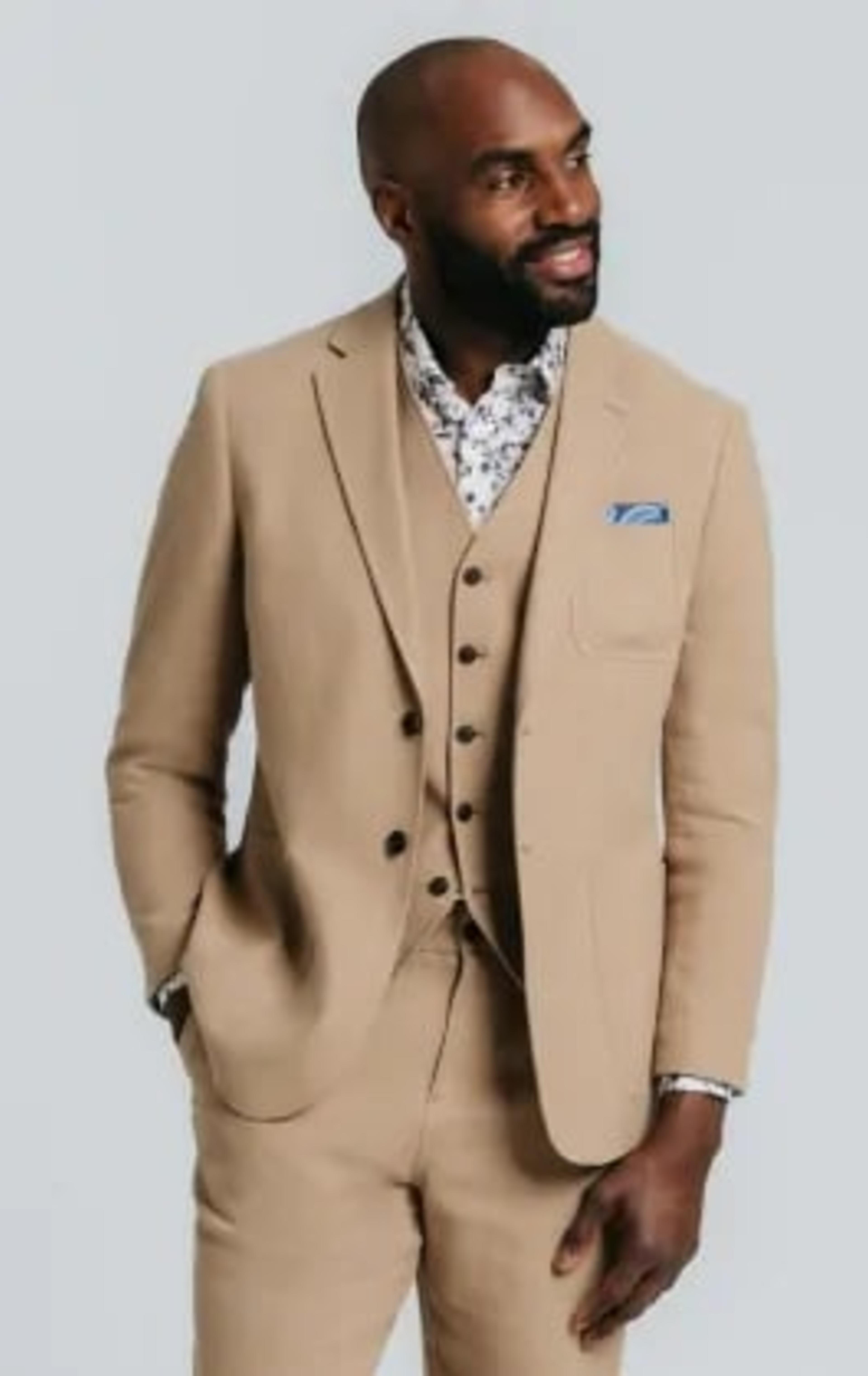 Tan Linen Twill 3 Piece Casual Suit thumbnail 2