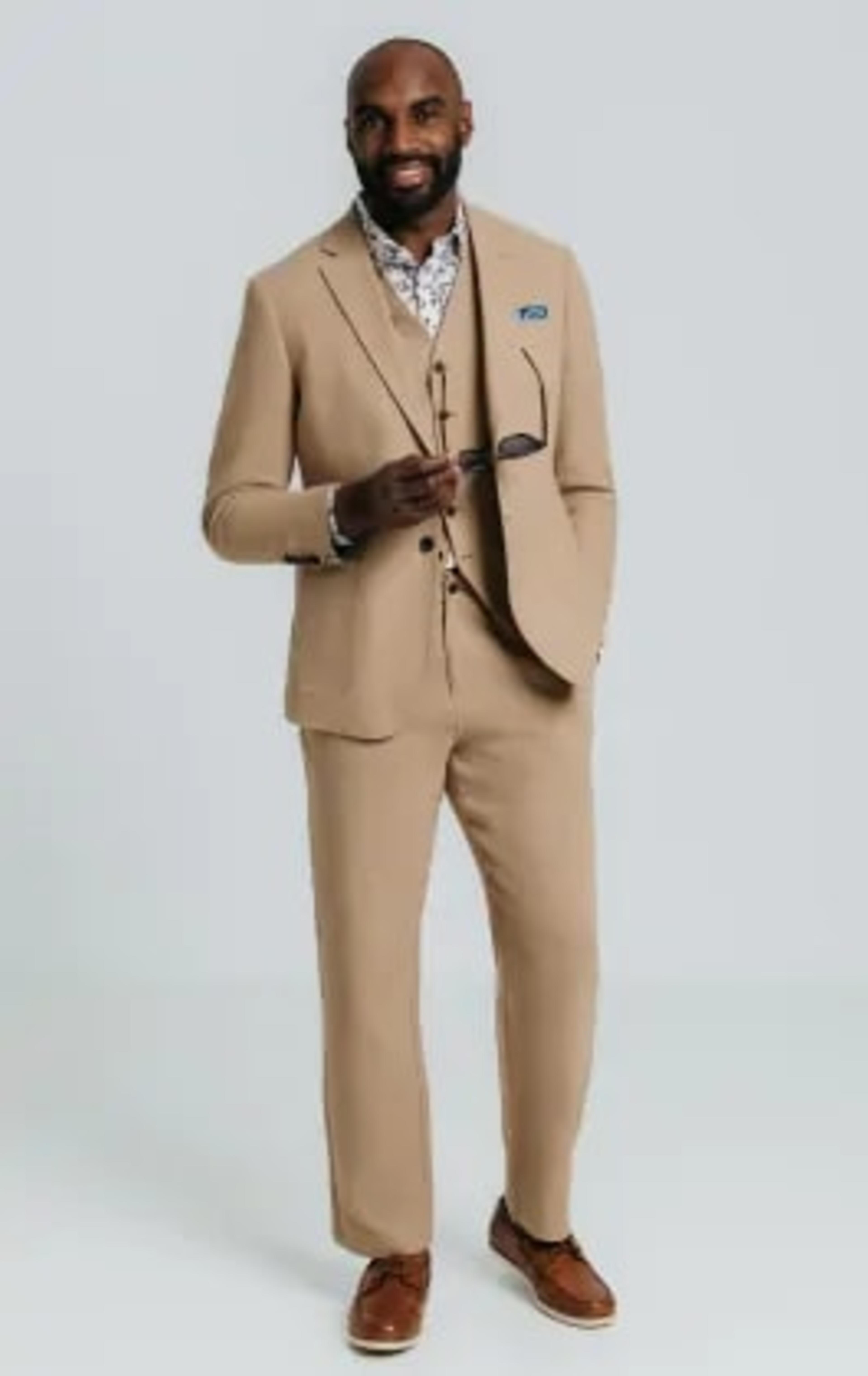 Tan Linen Twill 3 Piece Casual Suit thumbnail 3