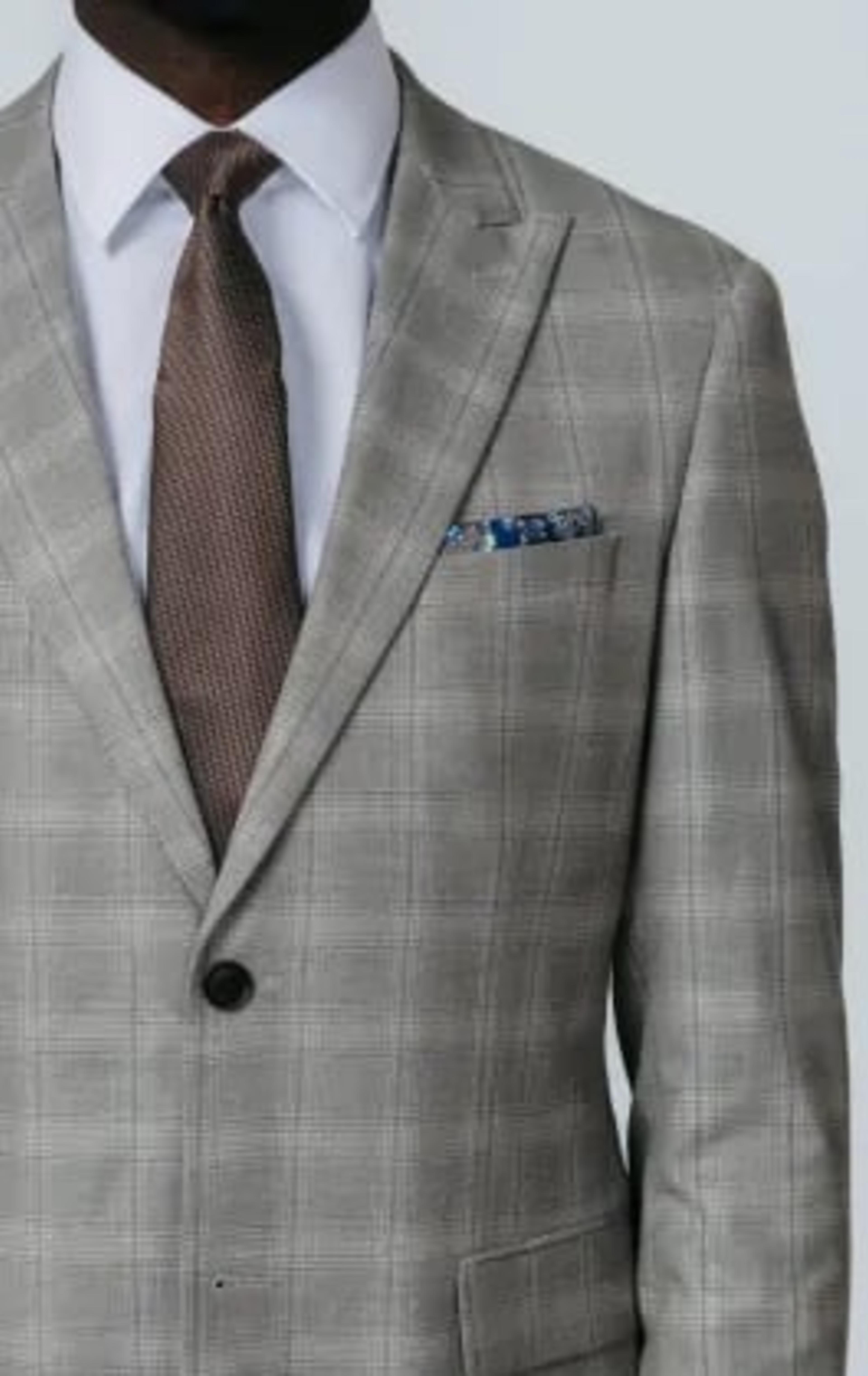 Taupe Check Suit Jacket with Peak Lapel thumbnail 5