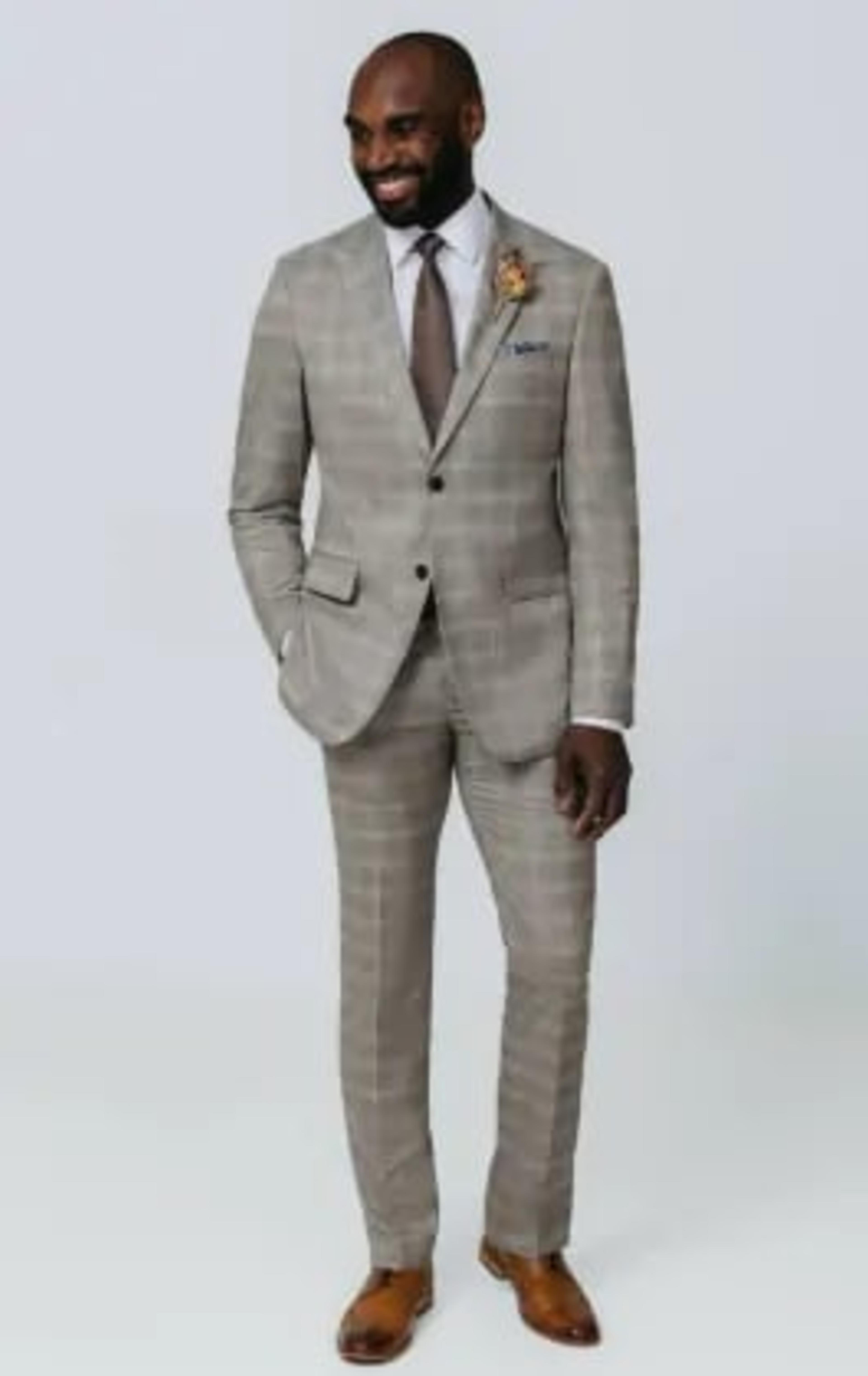 Taupe Check Suit with Peak Lapel thumbnail 3