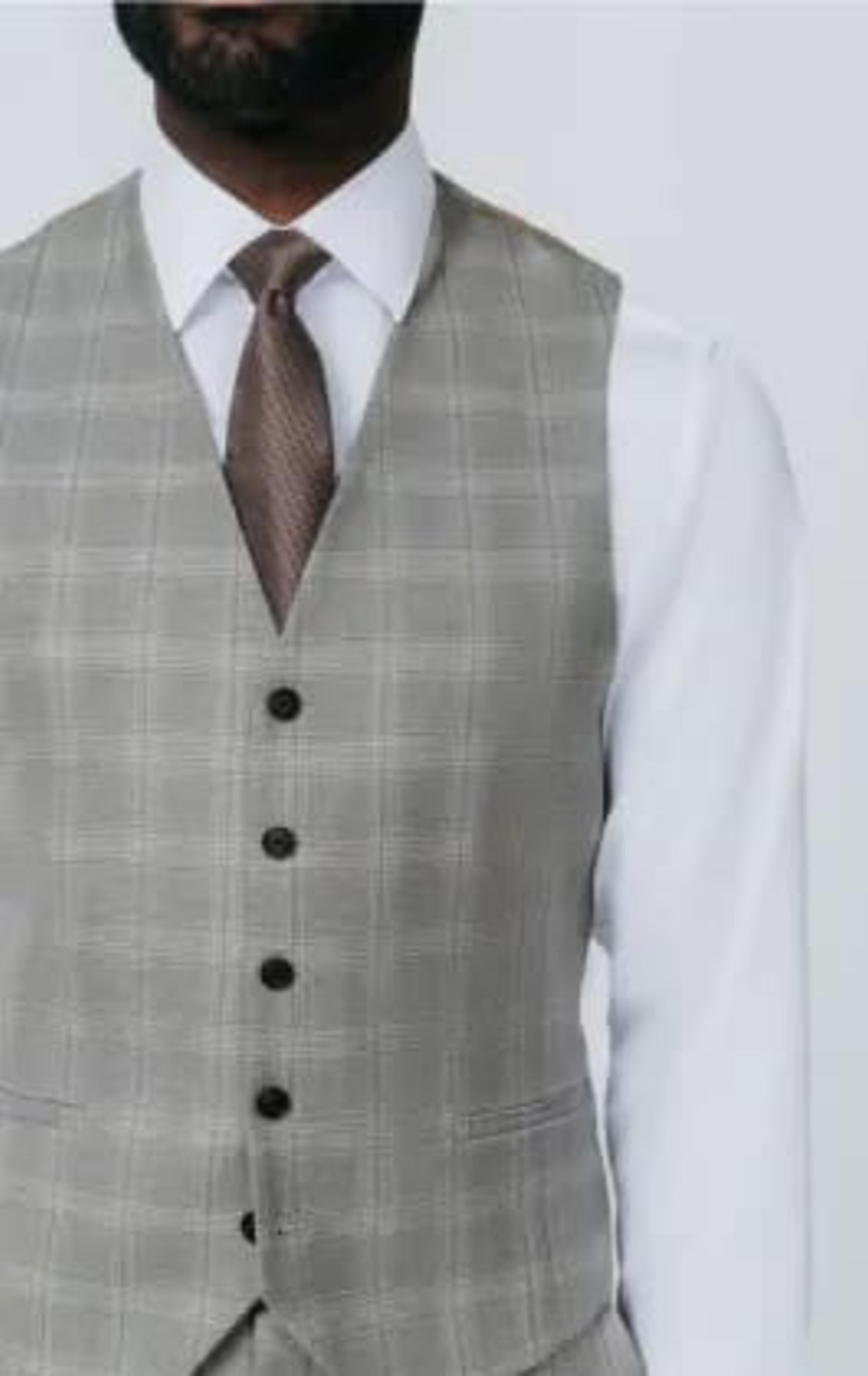 Taupe Check Waistcoat thumbnail 3