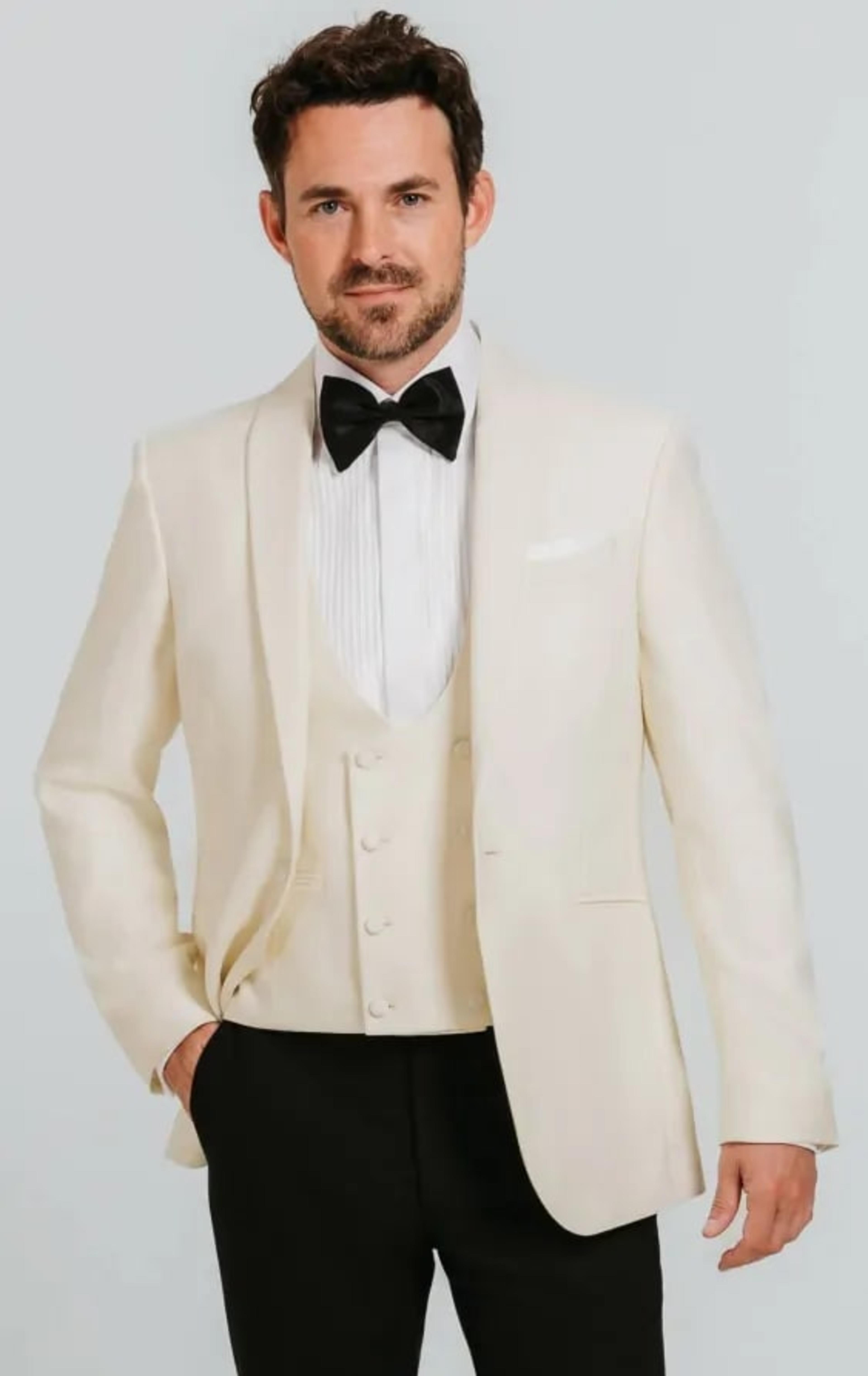 White Shawl Lapel 3 Piece Tuxedo thumbnail 2