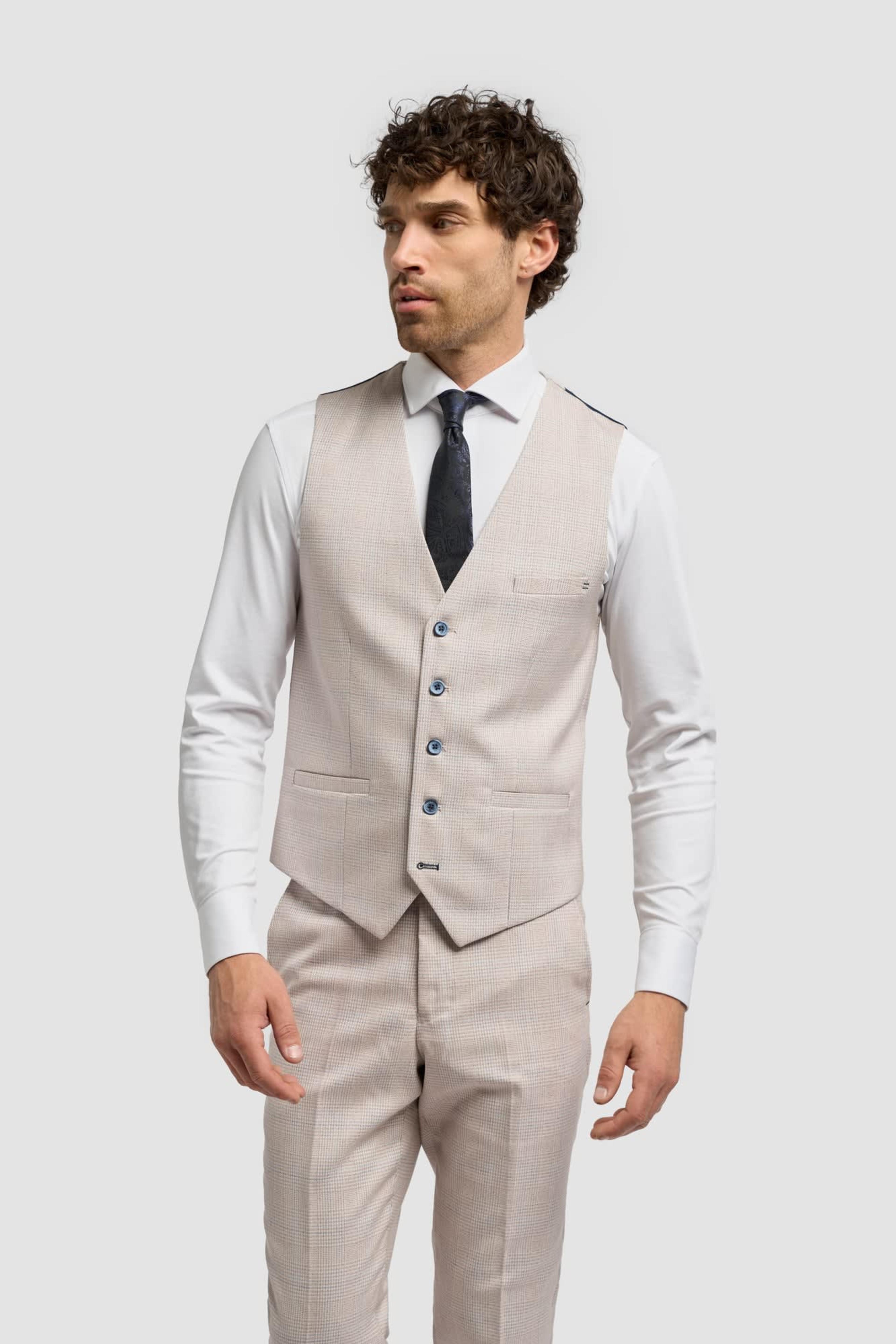 Caridi Beige Regular Check Three Piece Suit thumbnail 5