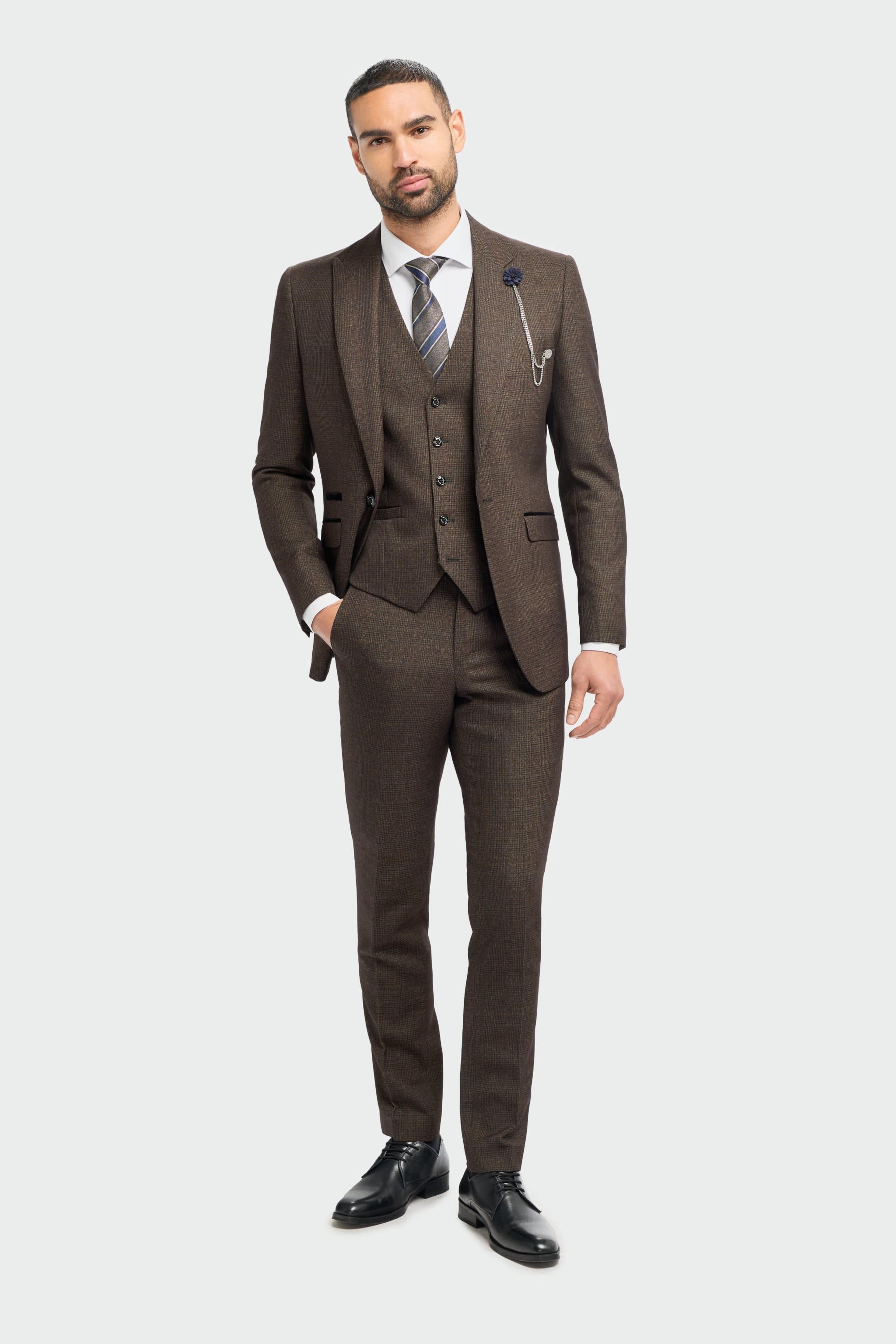 Caridi Brown Regular Check Three Piece Suit thumbnail 2