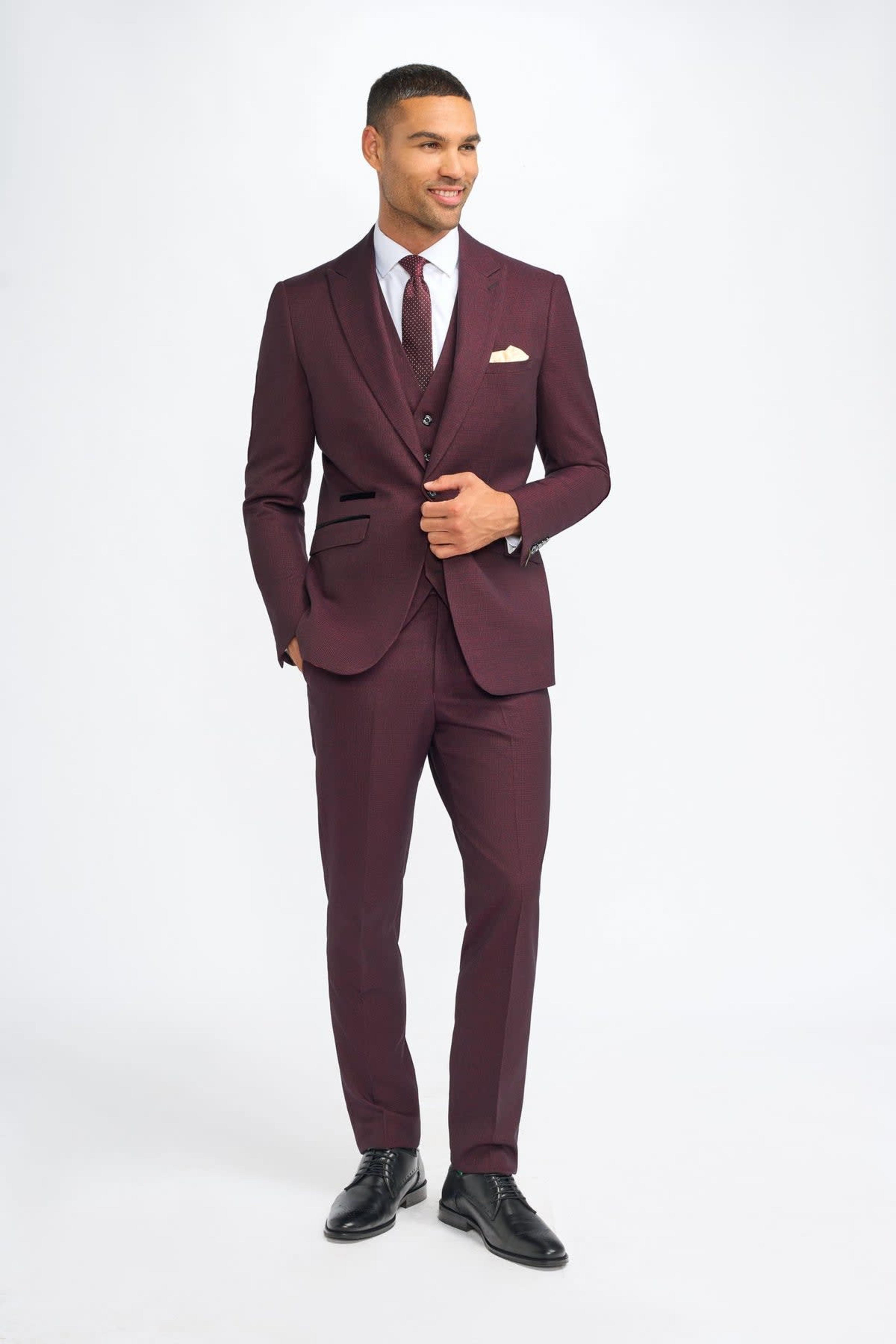Caridi Wine Regular Check Three Piece Suit thumbnail 7