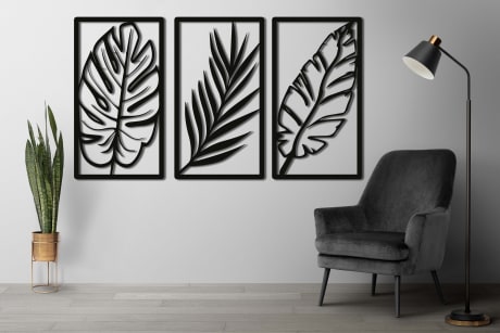 Tropical Palm Leaf Wall Art Set of 3, Handcrafted Wood Decor, Boho Chic Palm Leaf Decor, Set of 3 Wood Wall Art, Natural Wood Palm Leaf Art by Doob Cart - Featured Product