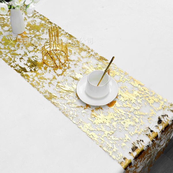 Gold Foil Table Flag Mesh Gold Sequin Table Flag, size: 11 inch/7fit long, Holiday Party Wedding Decoration Supplies Table Decoration