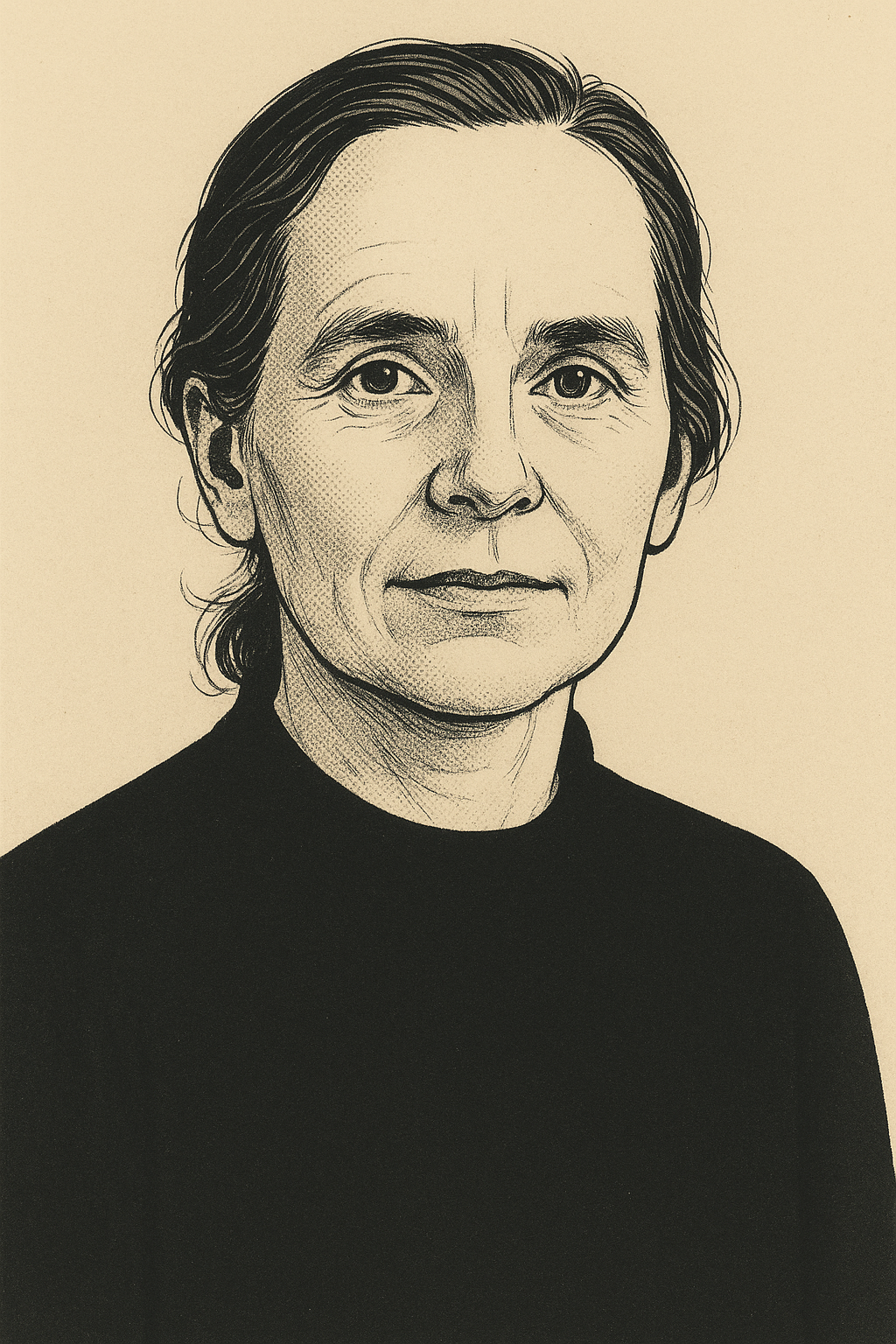 AI-generated portrait of Corita Kent