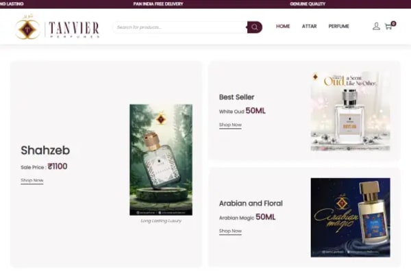 Tanvier Perfumes website designed by Nexgeno