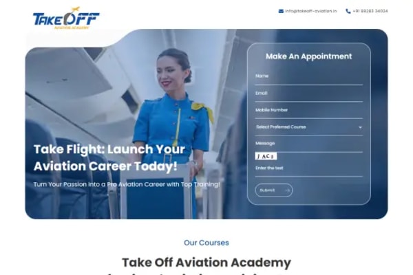 Take Off Aviation Academy website designed by Nexgeno