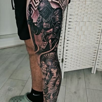 Leg Sleeve - Black & Grey Realism tattoo