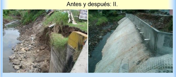 Muro y protección fluvial terminada en el Río Palomo