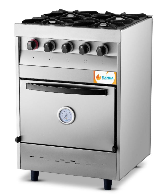 Cocina A Gas 4 Hornallas Acero Inoxidable Puerta Lisa.