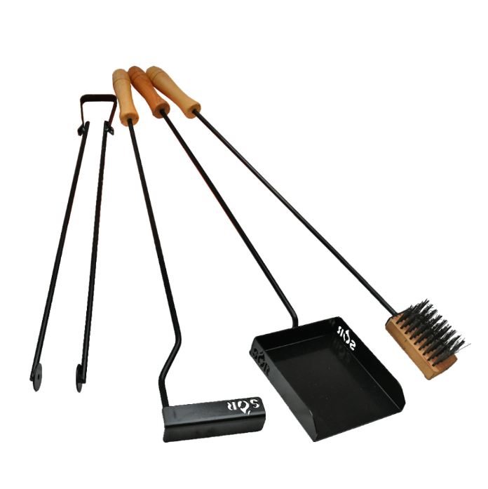 Kit Parrillero x 4 Negro Palita Atizador Agarra Brazas Cepillo