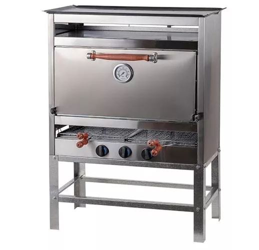 Horno A Gas Pizzero 6 Moldes Multifunción Con Plancha/Carlitera Acero Inox.