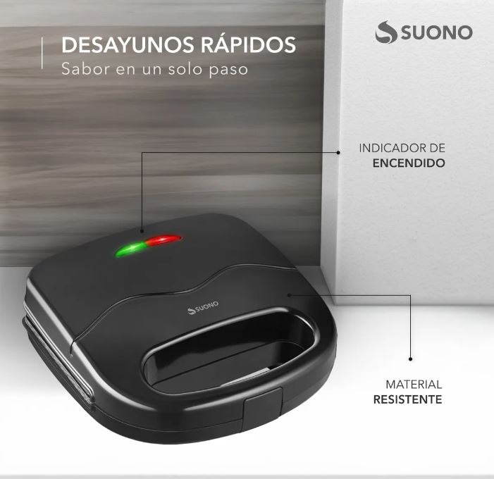 Waflera Eléctrica Placas Antidherente 750w 2 Wafles Color Negro Suono