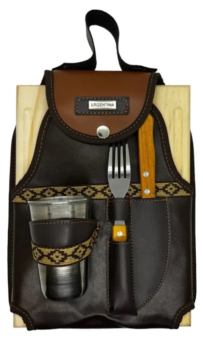 Set De Asado Completo Estuche Tablita Vaso Cubiertos Camping