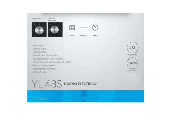 Horno De Mesa Eléctrico Yelmo 48 Lt c/Grill