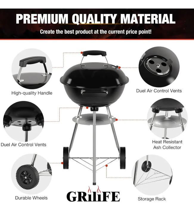 Parrillero A Carbón Kettle Charcoal Grill 18''