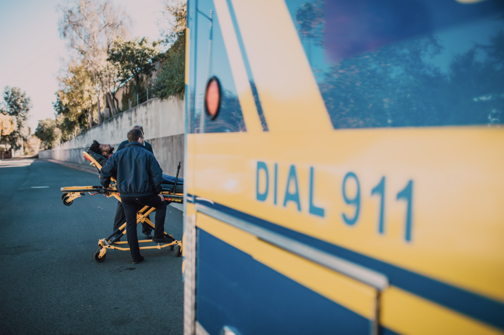 Security camera mounted on building exterior