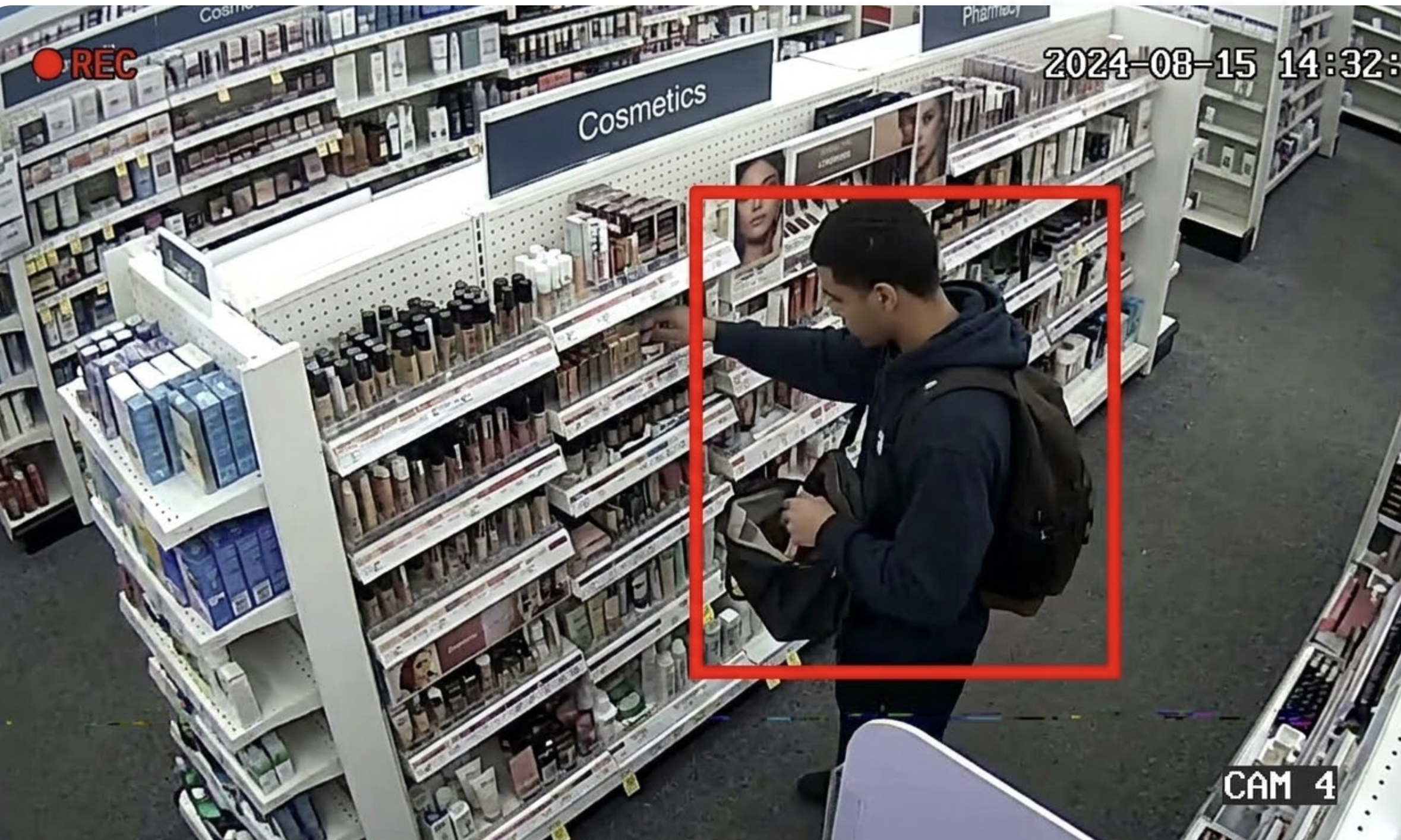 Security camera mounted on building exterior