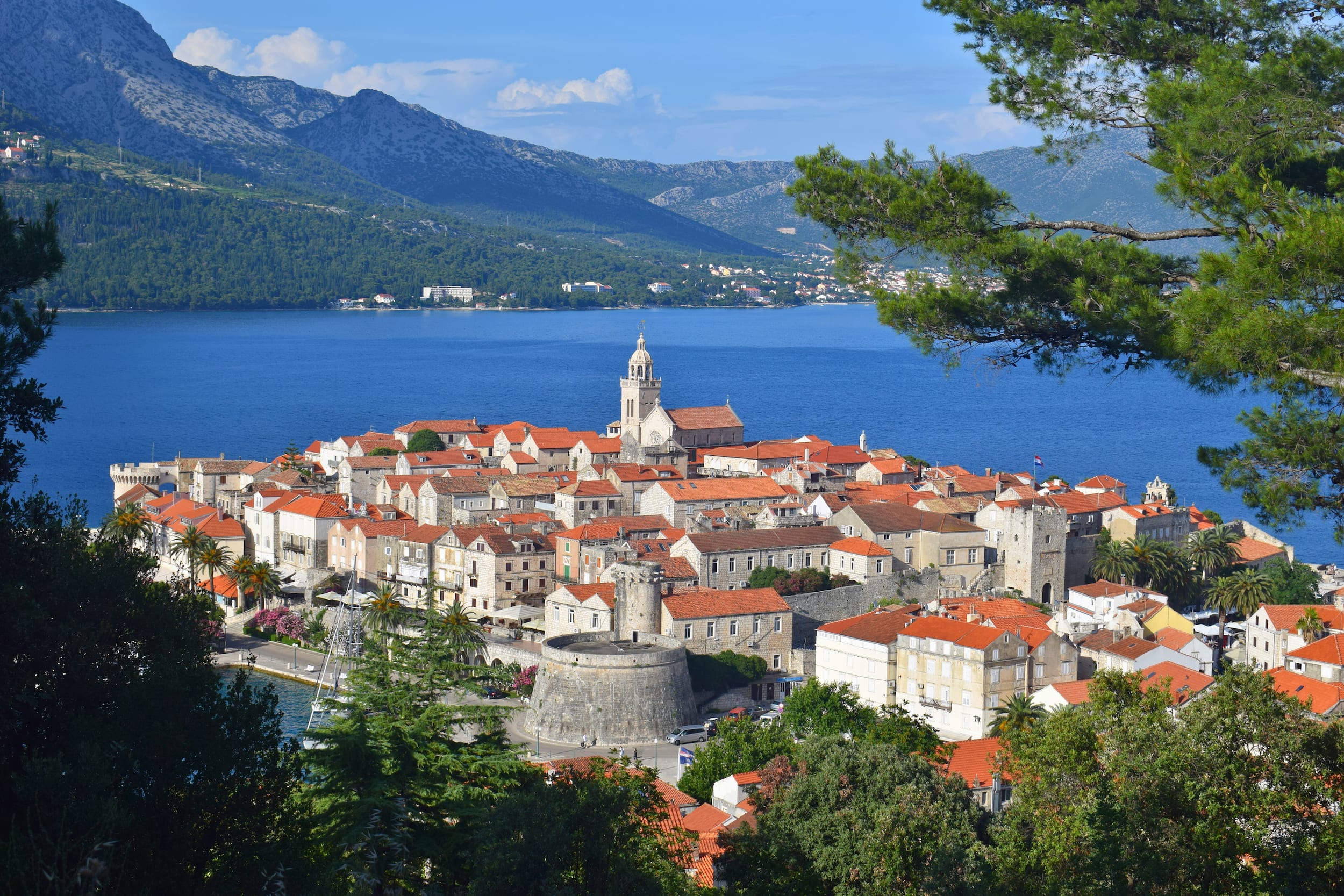 aerial view of the old town in Korčula, Croatia