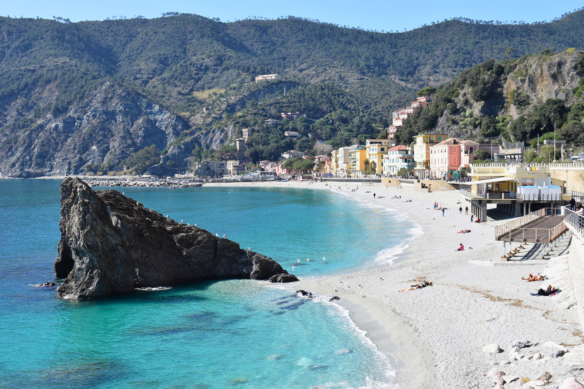 bright blue waters in Monterosso, Italy