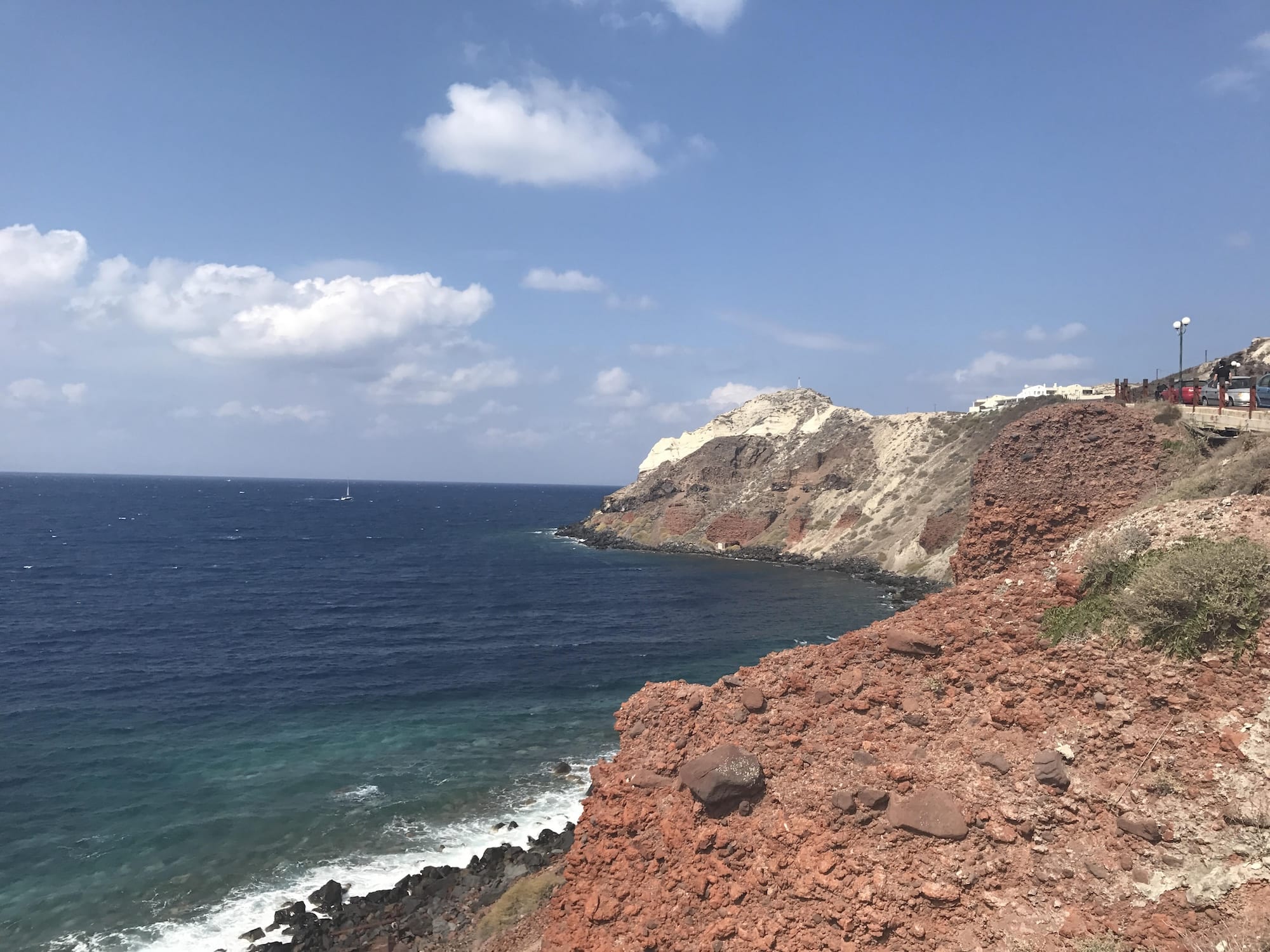 aerial of red beach in Greece
