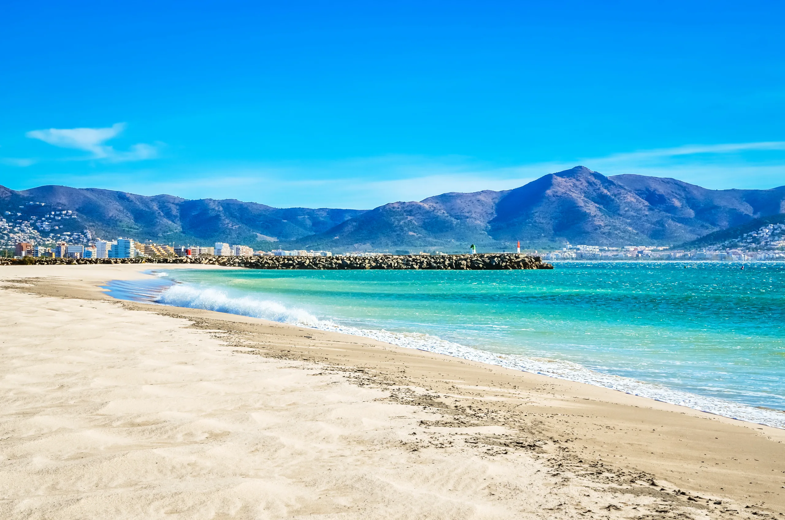 Summer panorama of Empuriabrava beach in Costa Brava, Catalonia, Spain