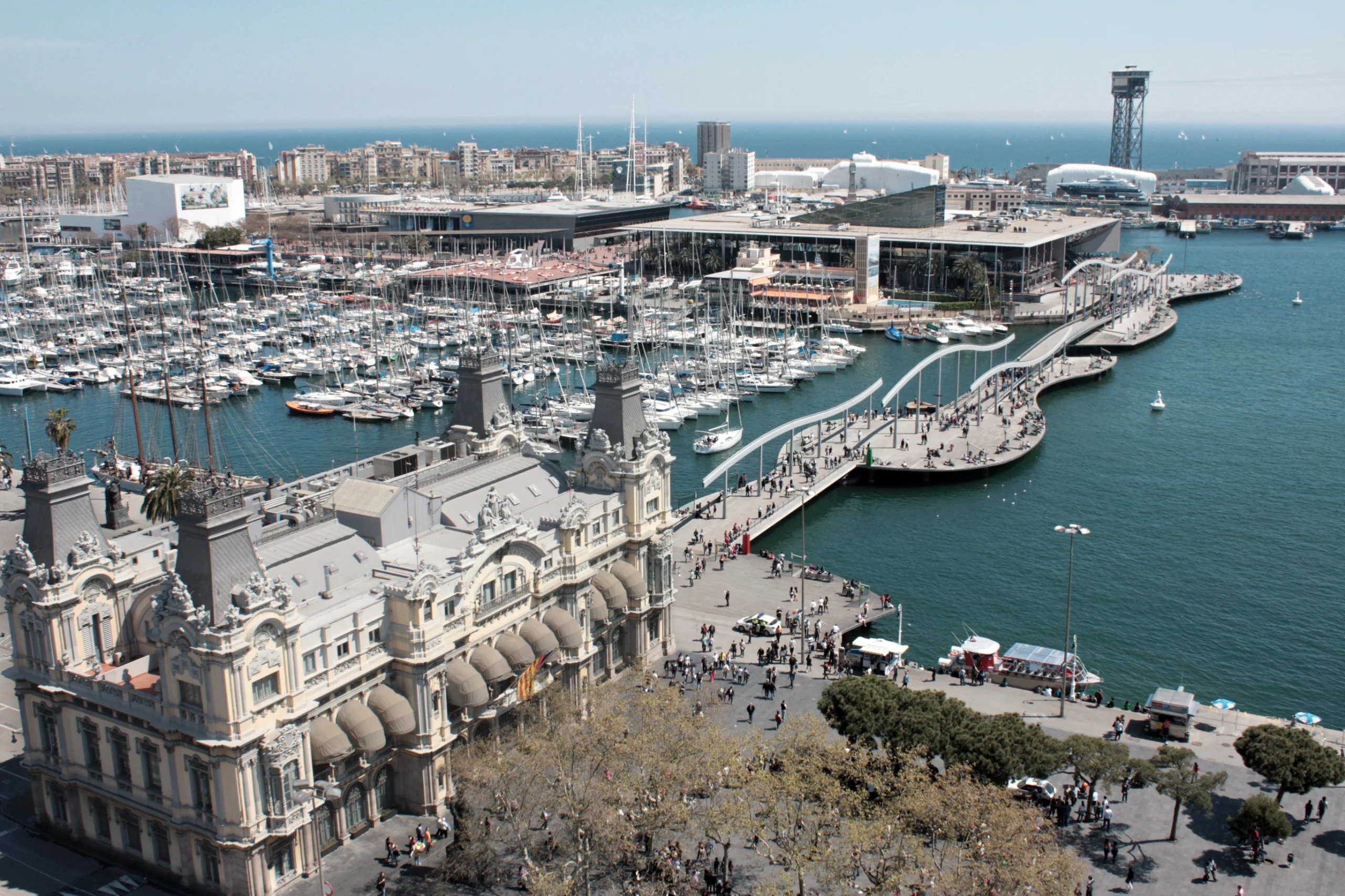 Aerial view of Barcelona port known as Port Vell and Maremagnum
