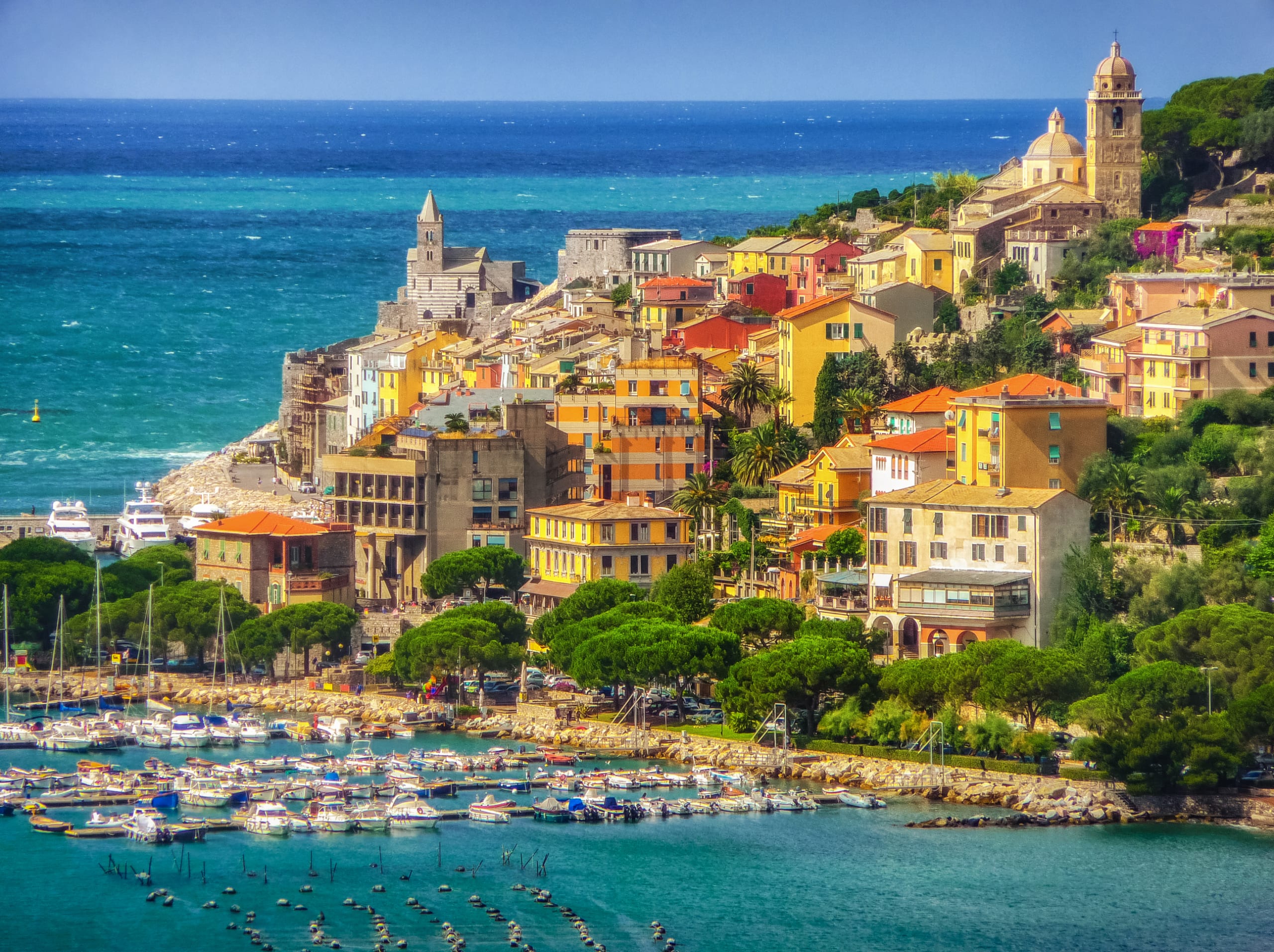 Beautiful fisherman town of Portovenere near Cinque Terre on a sunny summer day, Liguria, Italy