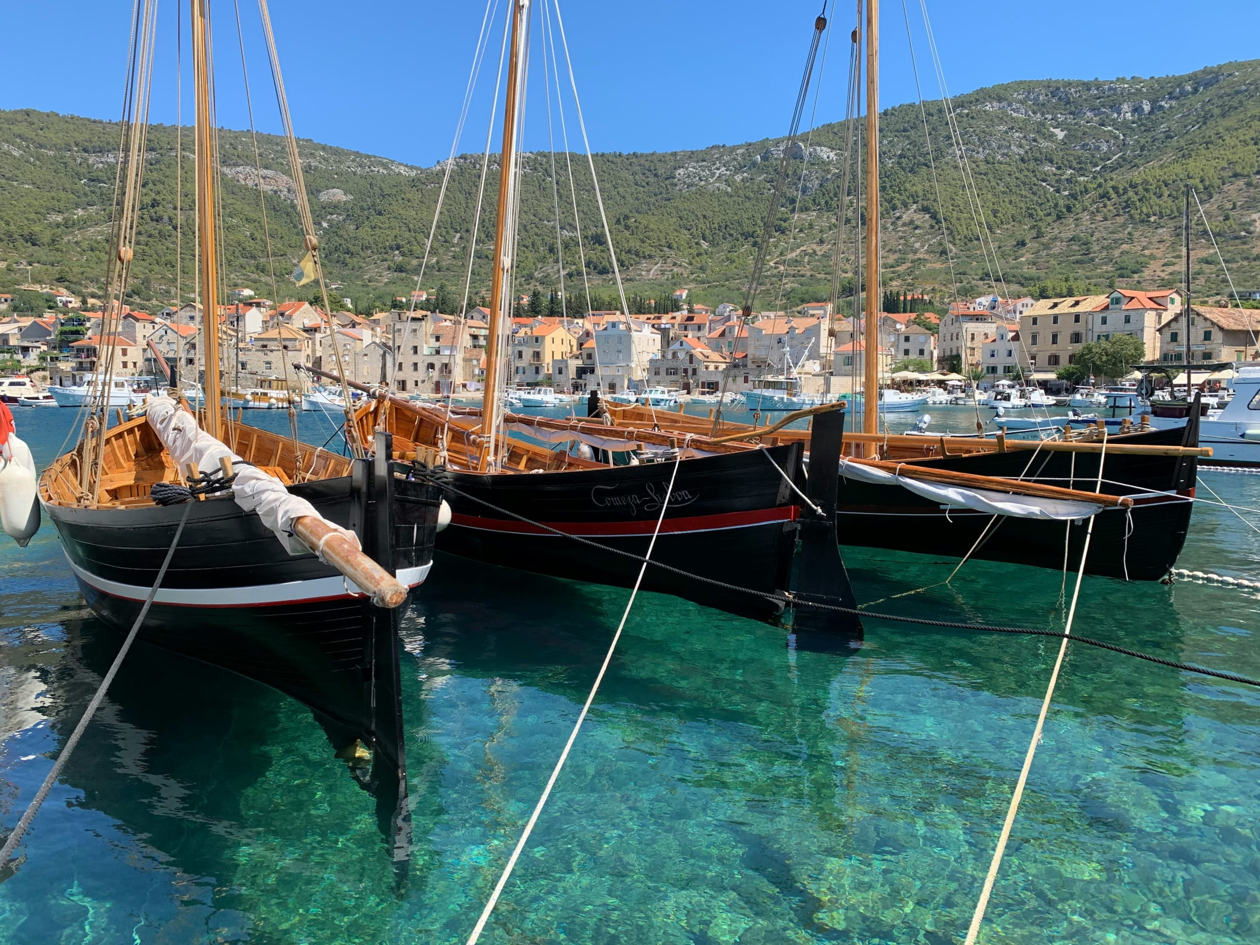 boats in harbor at Vis, Croatia