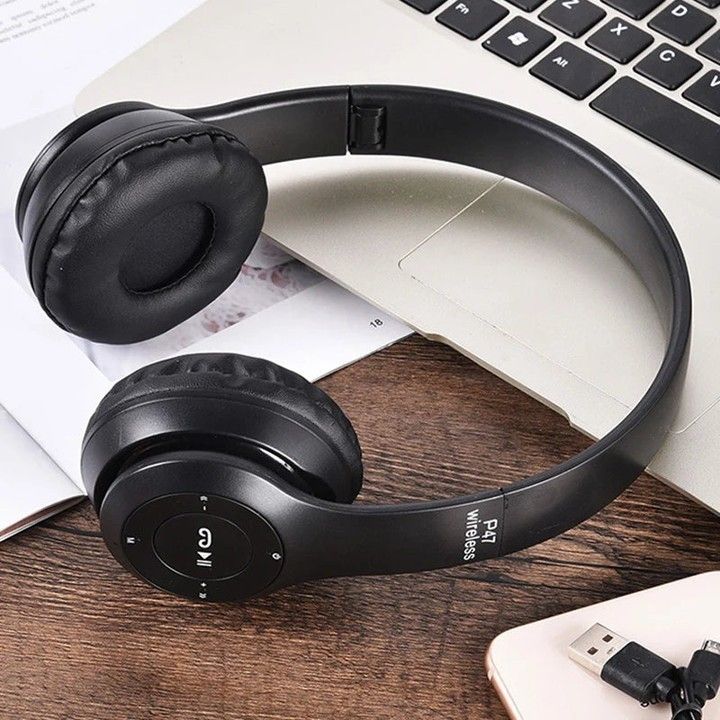 P47 Wireless Bluetooth Foldable Headphones- BLACK - view 2