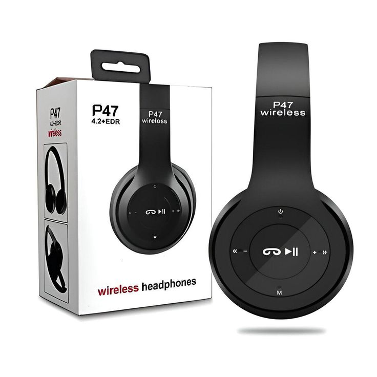 P47 Wireless Bluetooth Foldable Headphones- BLACK - view 4