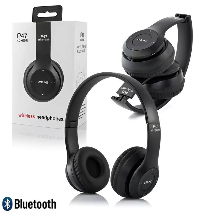 P47 Wireless Bluetooth Foldable Headphones- BLACK - view 5
