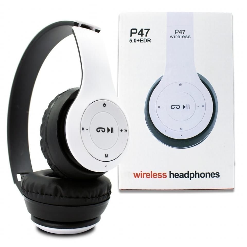 P47 Wireless Bluetooth Foldable Headphones- White - view 2
