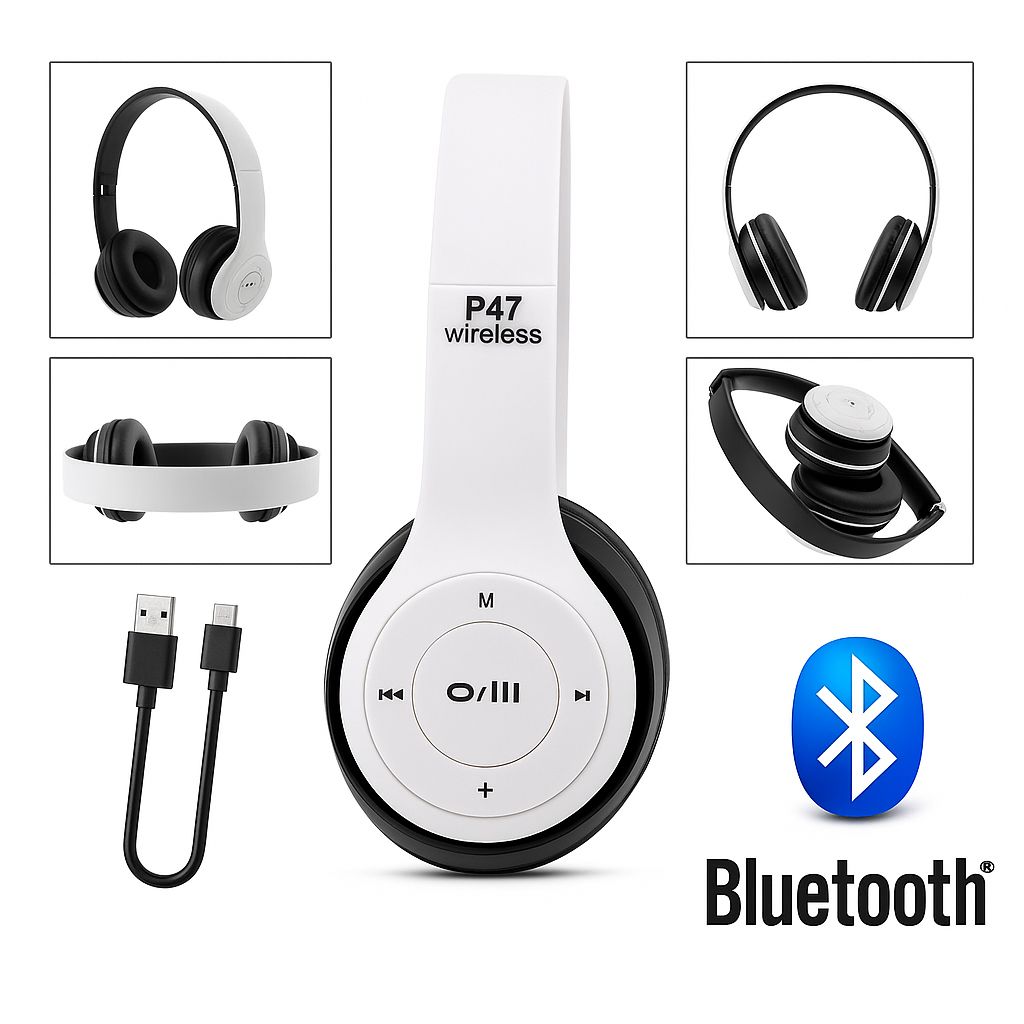 P47 Wireless Bluetooth Foldable Headphones- White - view 4